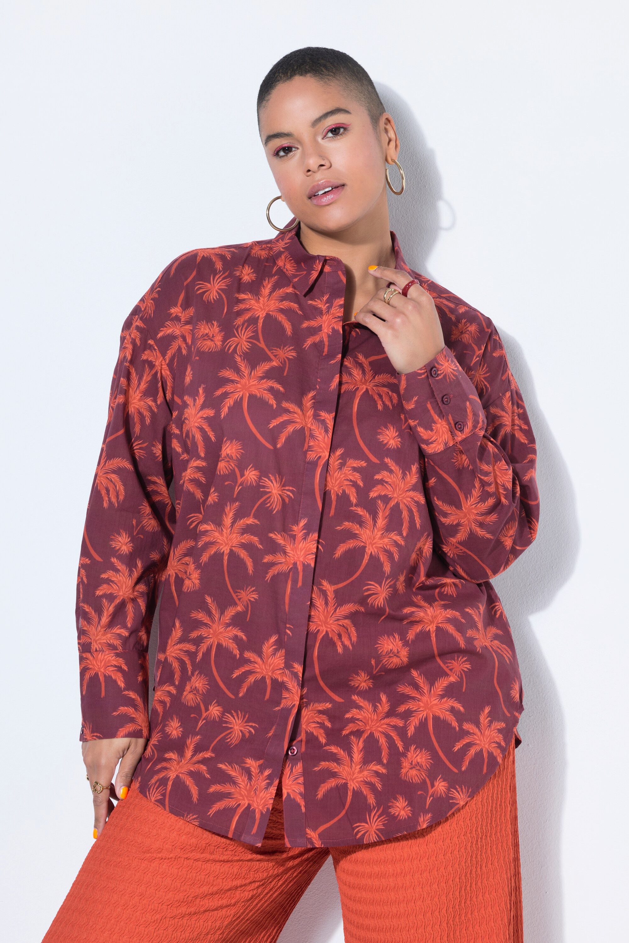 Hemdbluse Hemdbluse Oversize Shape Palms-Print