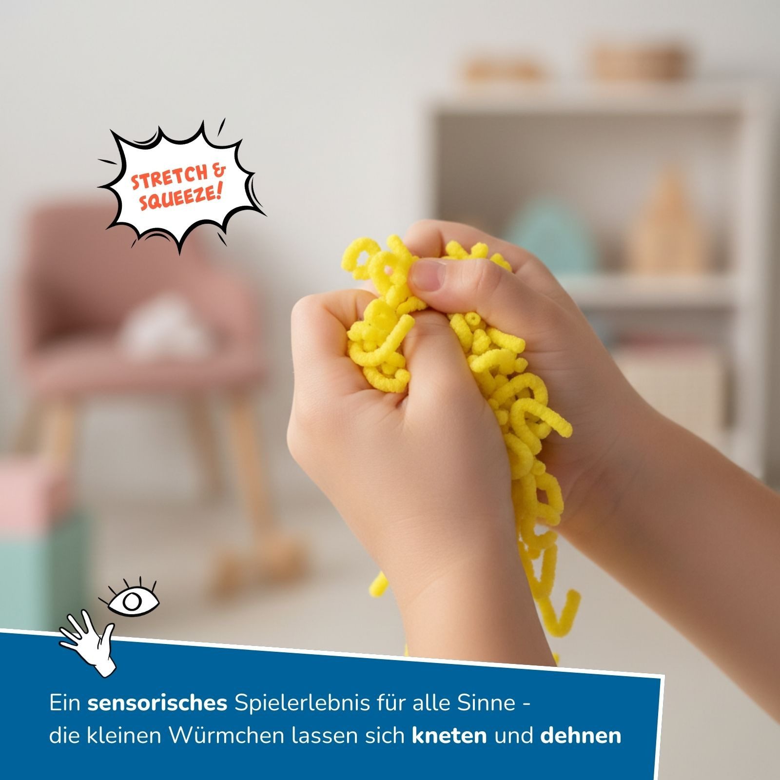 alldoro Fidget-Gadget Squishy Worms, 360g gelbe Fidget-Würmchen, Sensorisches Anti-Stress Spielzeug mit coolem Zappel-Effekt zum Kneten