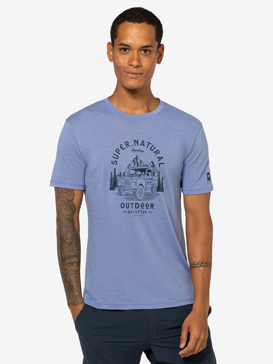 SUPER.NATURAL Print-Shirt für Herren, kurzam aus Merino M LANDI TEE mit coolem Auto Motiv