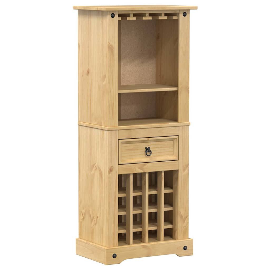 furnicato Weinregal aus Massivholz, 56 x 35 x 134,5 cm, 1-tlg., Weinkeller-Schrank mit Schublade, Ablagen und Honigwachs-Finish