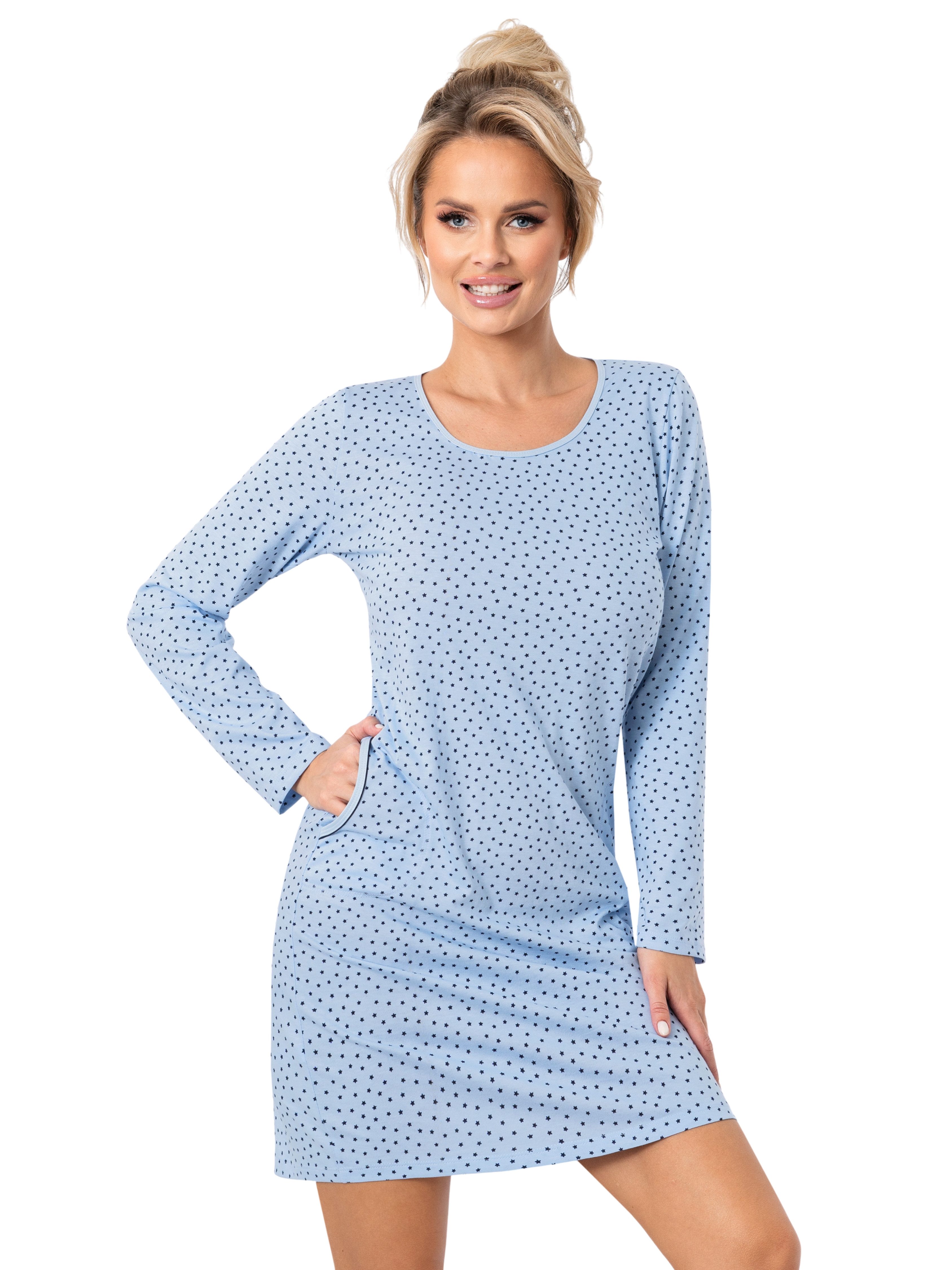 Donna Nachthemd STAR mit langem Arm mit seitlichen Eingriffstaschen