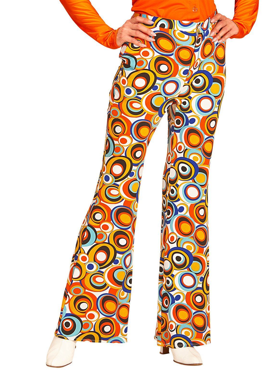 Widdmann Hippie-Kostüm 70er Damenhose Bubbles - Hippie Faschingskostüm, Für Schlager- und Mottopartys: bunte Schlaghose für Frauen im Stil d