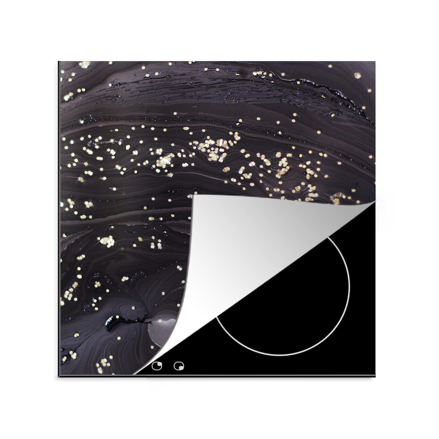 küche tlg), Gold Herdblende-/Abdeckplatte - Vinyl, - 78x78 Marmor für Ceranfeldabdeckung, Grau, MuchoWow Arbeitsplatte Schwarz (1 cm, -