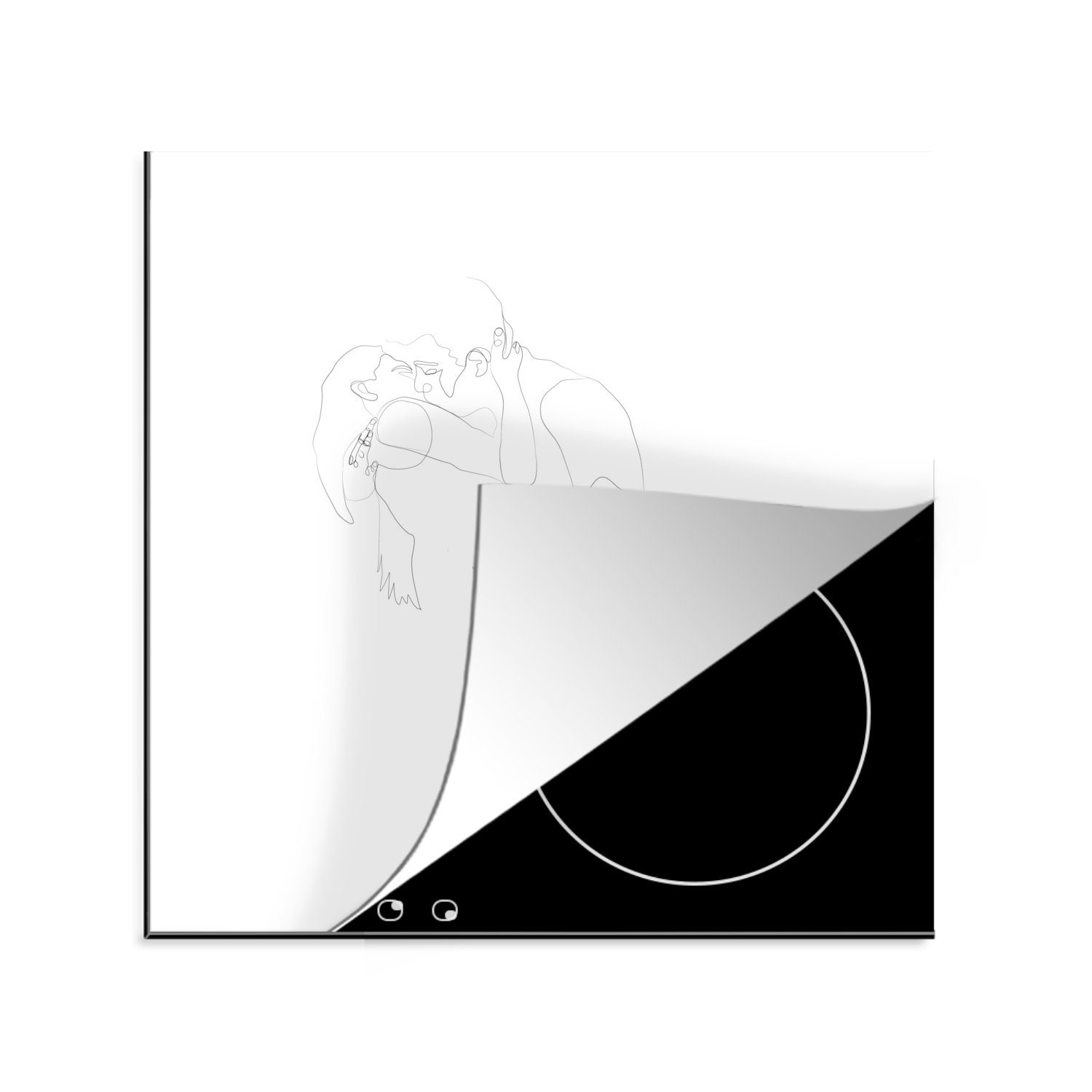 MuchoWow Herdblende-/Abdeckplatte Linienkunst - Beziehung - Kuss, Vinyl, (1 tlg), 78x78 cm, Ceranfeldabdeckung, Arbeitsplatte für küche