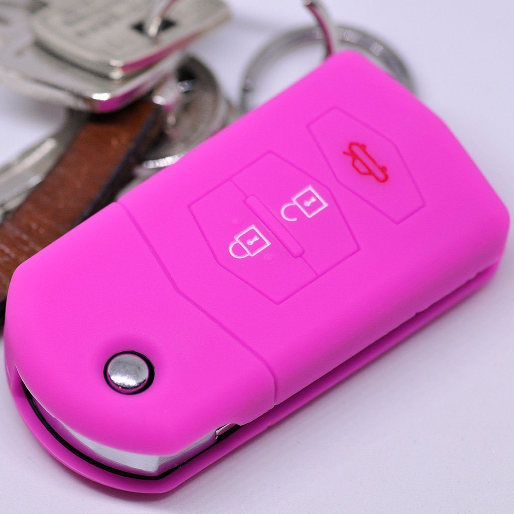 mt-key Schlüsseltasche Autoschlüssel Softcase Silikon Schutzhülle Pink, für Mazda CX-5 2 3 4 5 6 RX-8 3 Tasten Klappschlüssel