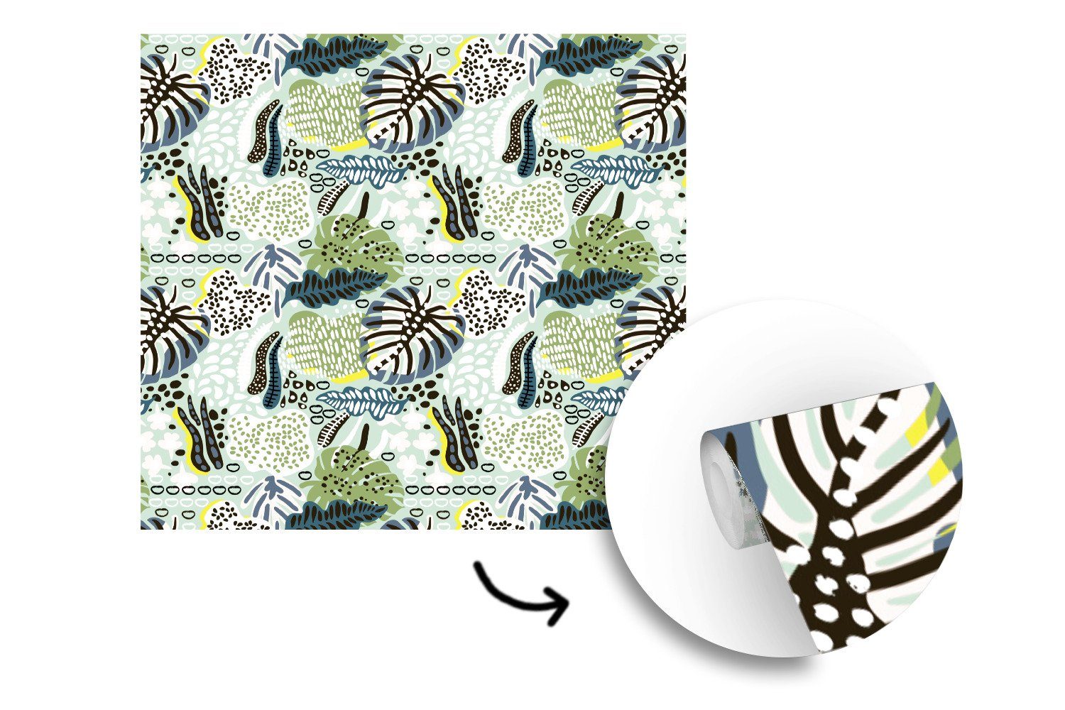 MuchoWow Fototapete Dschungel - Blätter Schlafzimmer, oder Formen, Wohnzimmer Matt, (5 für Wandtapete - Tapete St), bedruckt, Vinyl
