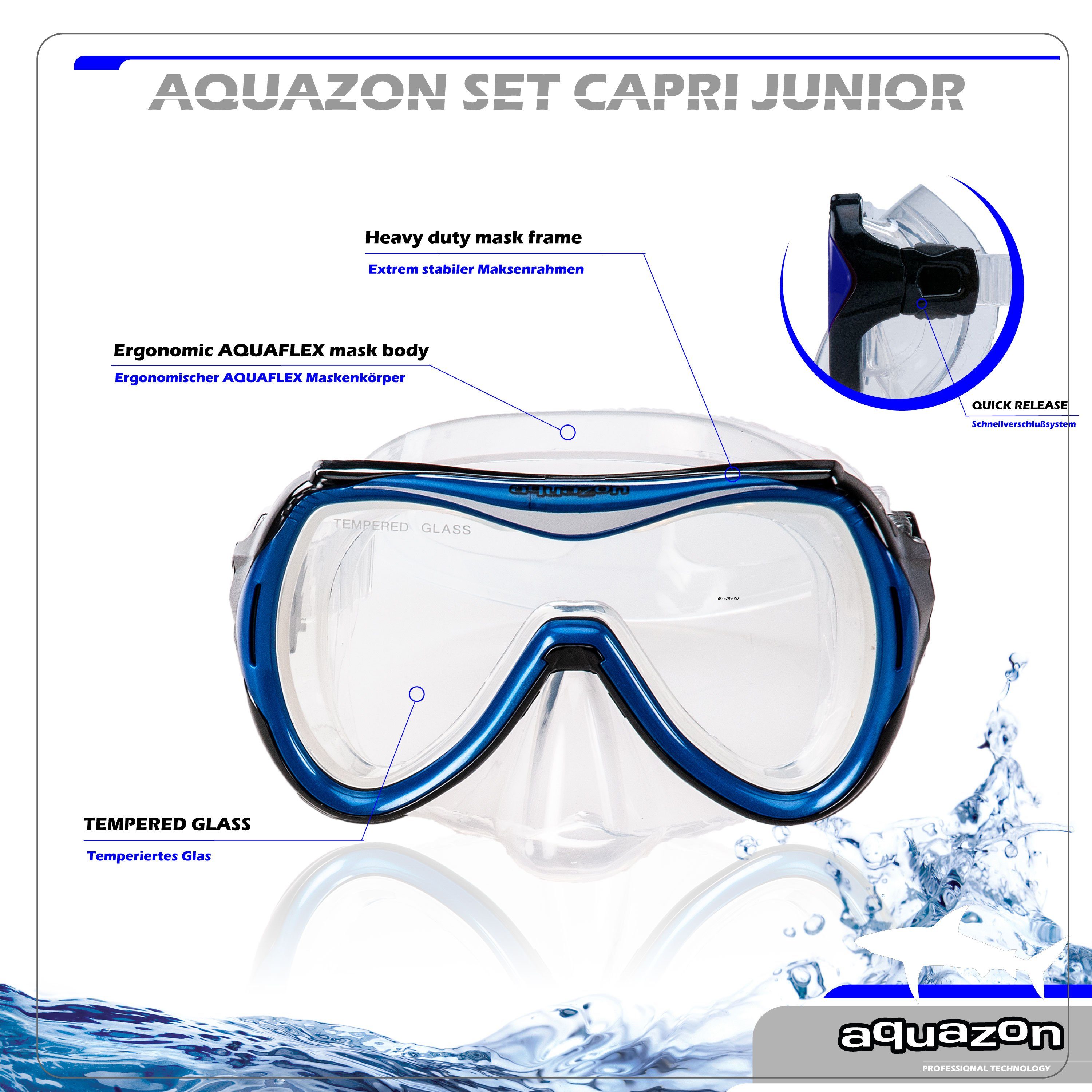 blue mit CAPRI AQUAZON Taucherbrille Schnorchelset, Kinder Schnorchel, hochwertiges