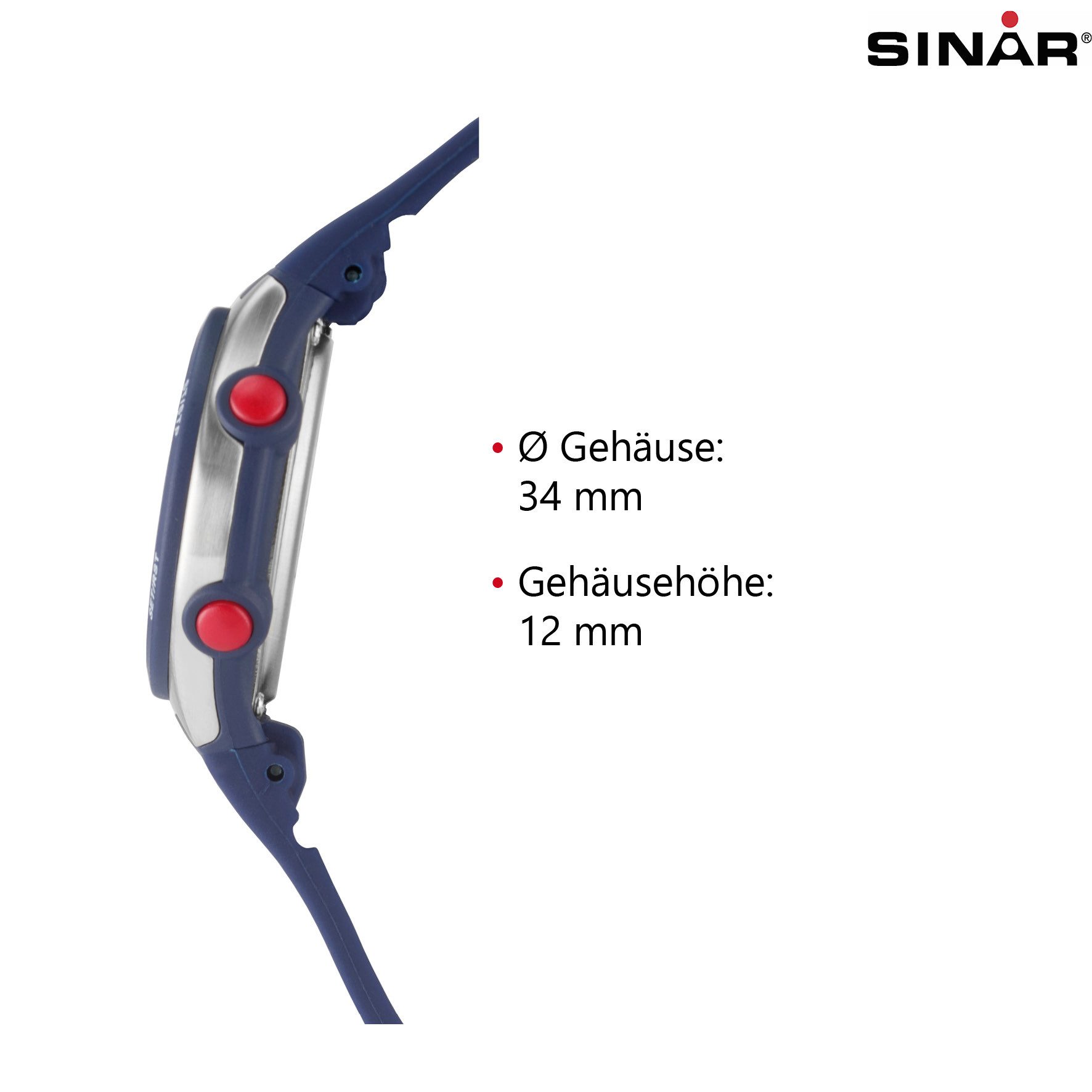SINAR Digitaluhr XF-68 Jugenduhr Sportuhr Silikonband 10 bar, digital sportlich modern Geschenkidee Jugend Ø 34 mm