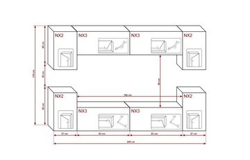 ROYAL24_MARKT Wohnwand - 2024 Moderne Wohnwand Highlights mit Premium Materialien, (Komplett Set, 8-St., LUGO - P), Premium-Qualität - LED Beleuchtung - Neu 2024 '