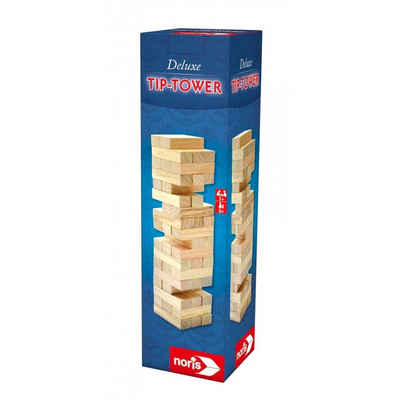 Noris Spiel, Deluxe Tip Tower, mit 54 Holzbausteine, Wackelturm für Kinder ab 5 Jahren