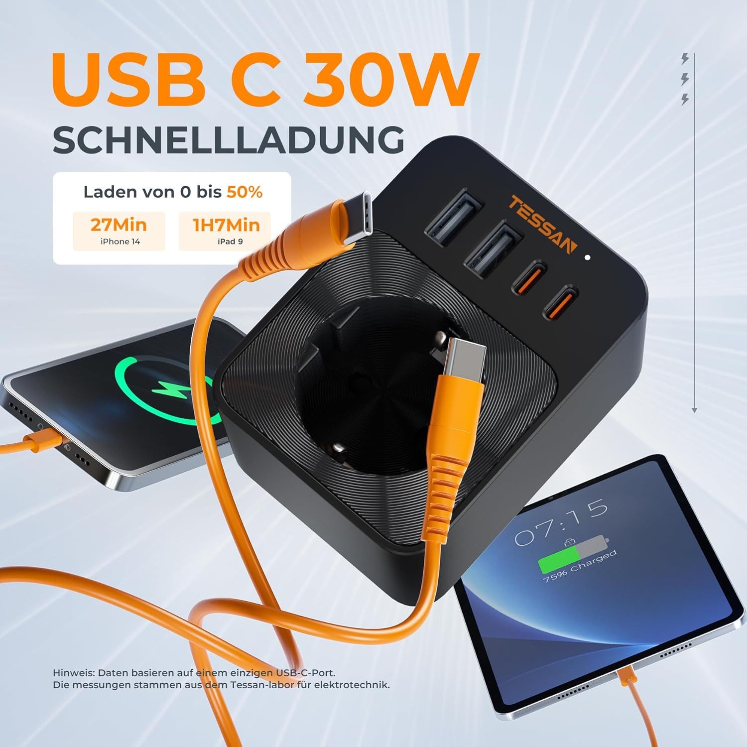TESSAN Steckdose Schutzadapter mit 2 USB-C 2 USB-A Mehrfachadapter Schwarz Mehrfachsteckdose 1-fach (2 USB-A und 2 USB-C, Schwarz, 5 in 1 Mehrfachstecker)