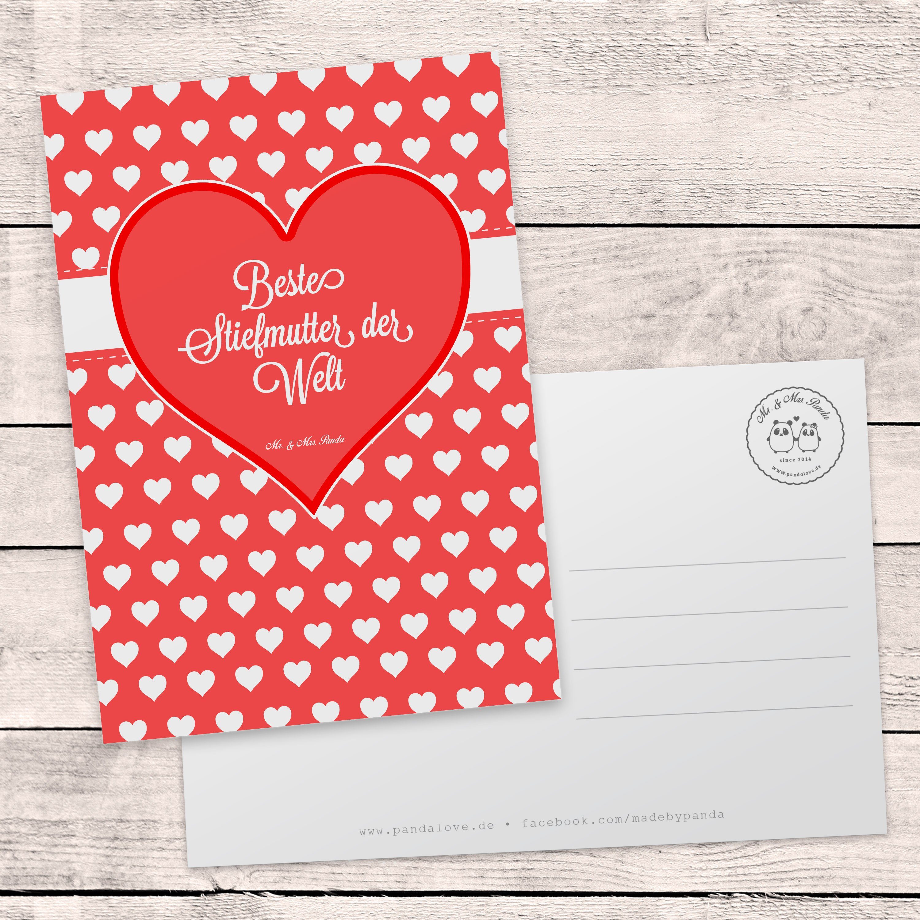 Mr. & Mrs. Panda Postkarte Stiefmutter - Geschenk, Tochter, Einladungskarte, Herz Liebe Verliebt