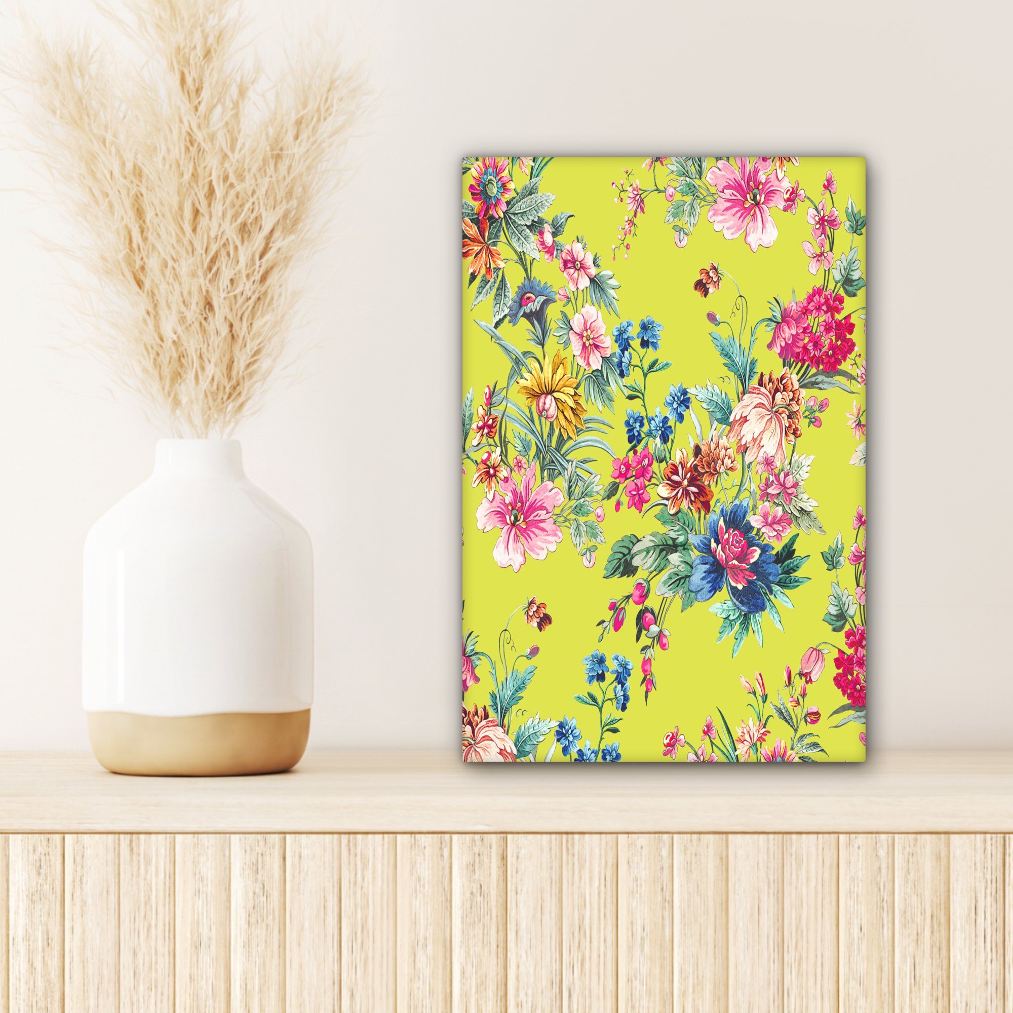 Farben 20x30 Zackenaufhänger, bespannt fertig Blumen - - inkl. cm St), Gemälde, Pastell, Leinwandbild (1 OneMillionCanvasses® Leinwandbild