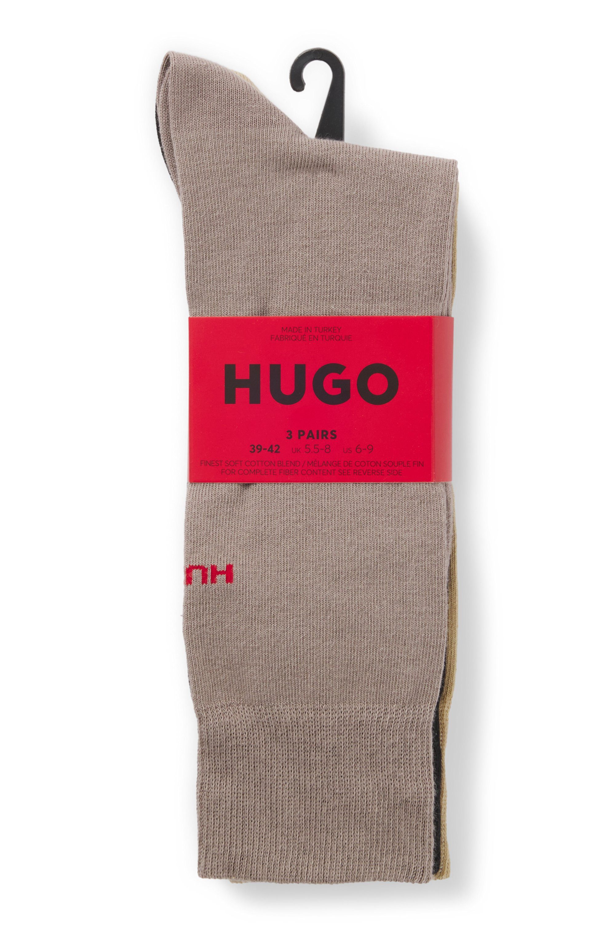 HUGO Businesssocken 3P RS UNI CC (Packung, 3-Paar, 3er Pack) mit kontrastfarbenen HUGO Logo-Schriftzug