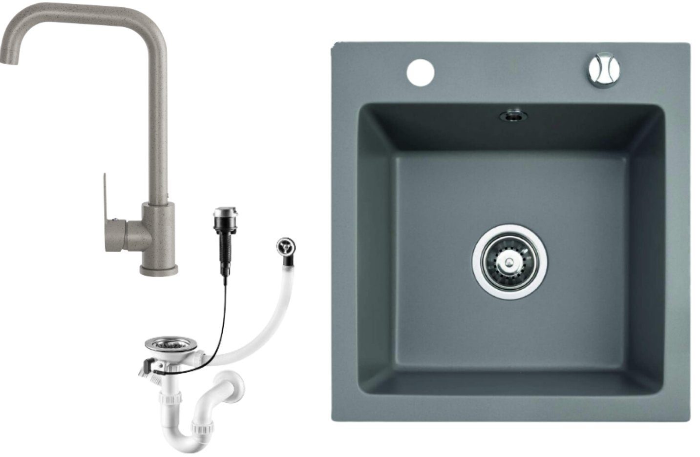 Faizee Möbel Granitspüle [Granitspüle 48x50 + Armatur Steel] Einbauspüle Sp günstig online kaufen