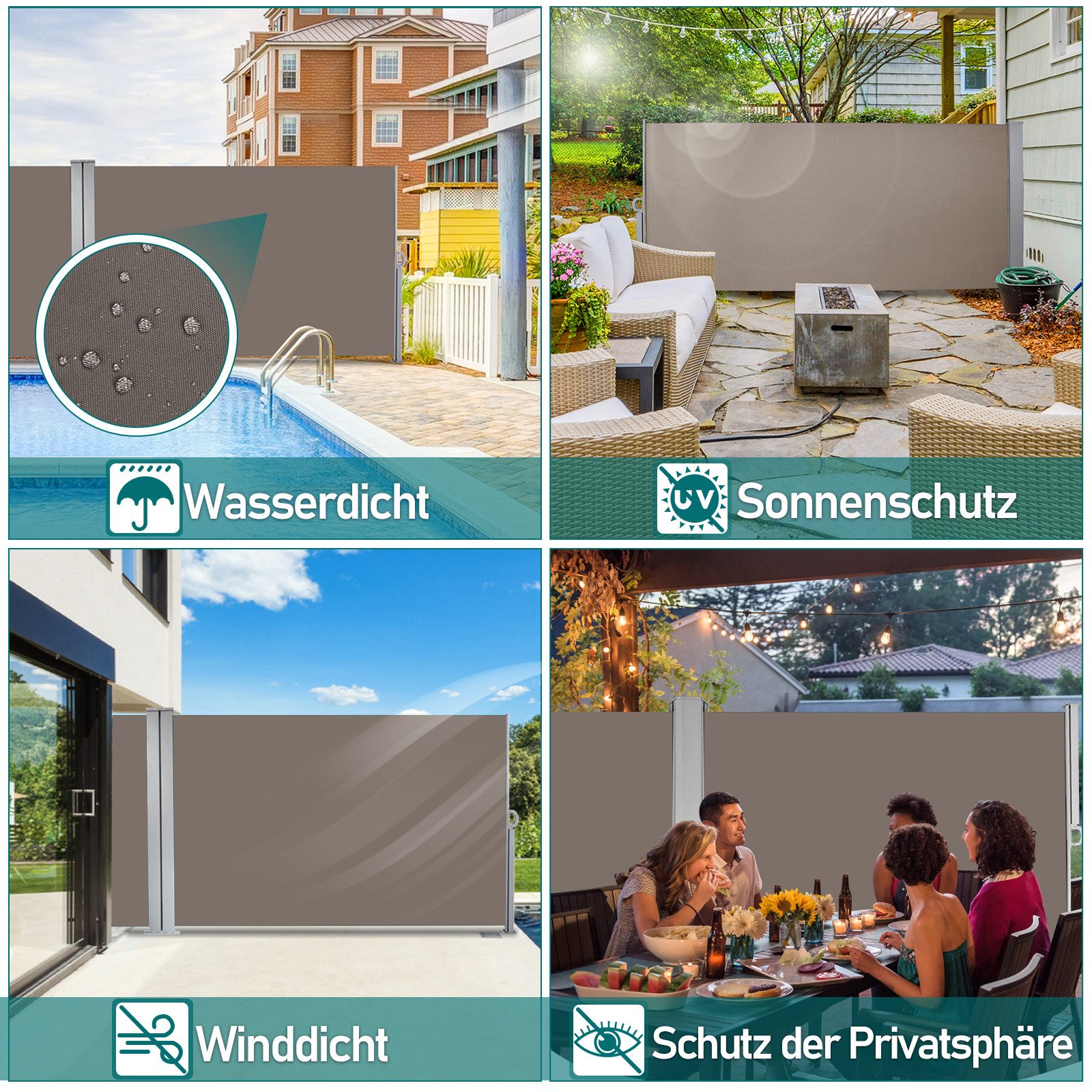 Clanmacy Seitenmarkise Sichtschutz Seitenmarkise Ausziehbar Aluminium Sonnenschutz Windschutz
