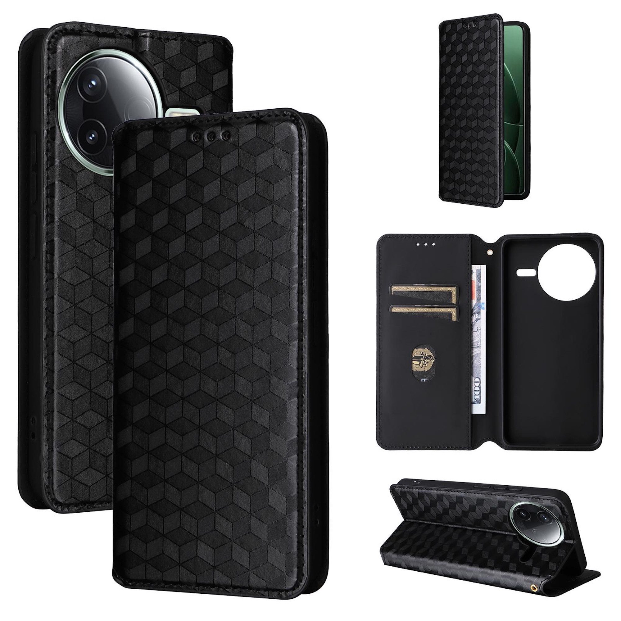 Wigento Smartphone-Hülle Für Xiaomi Poco F7 Pro / F7 Ultra Flip Kunstleder Wallet Hülle Schwarz, Flip Case mit Kartenfächern und strukturierter Oberfläche