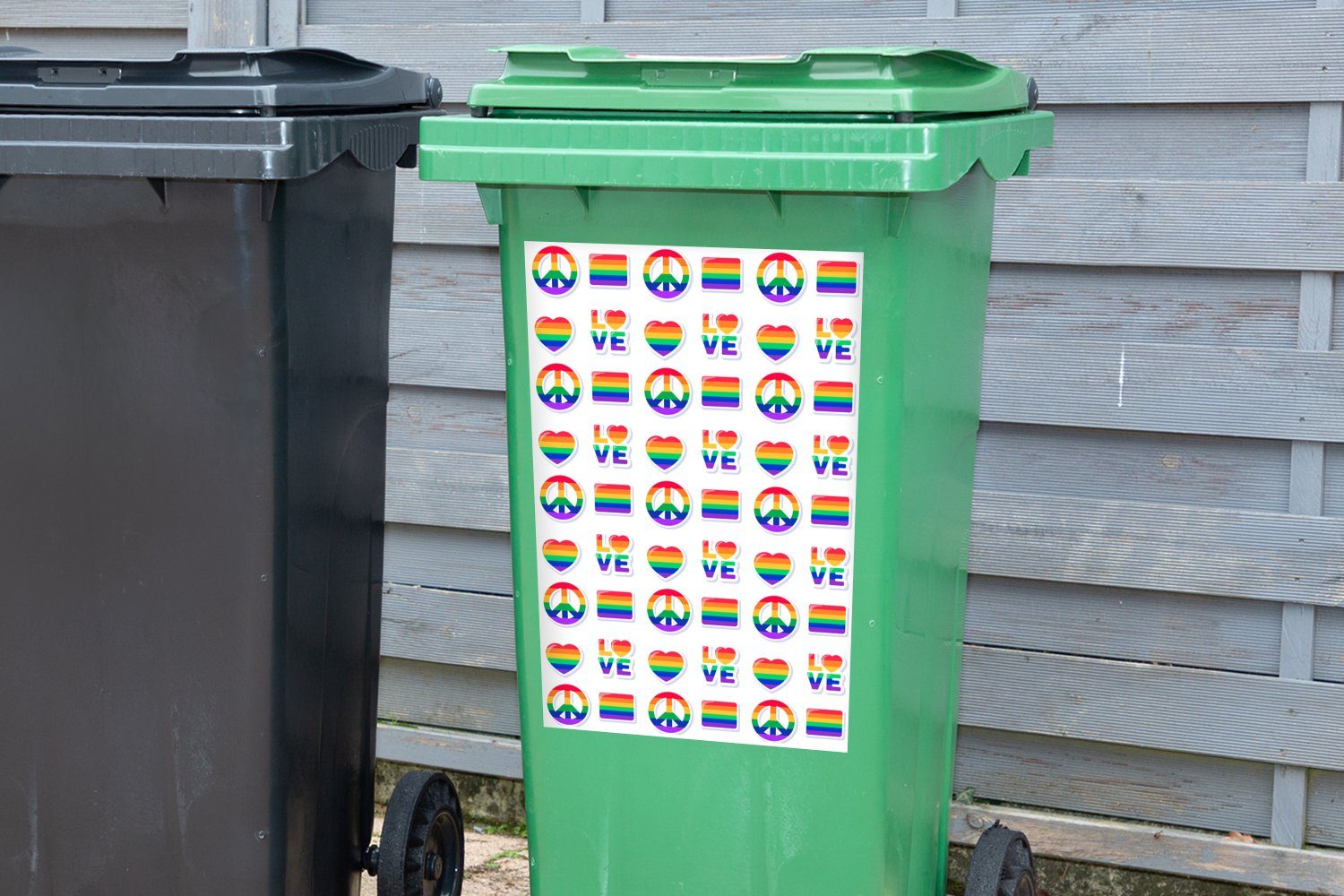 (1 Regenbogen Mülltonne, Liebe - St), MuchoWow Muster Abfalbehälter Sticker, Container, Mülleimer-aufkleber, - Wandsticker