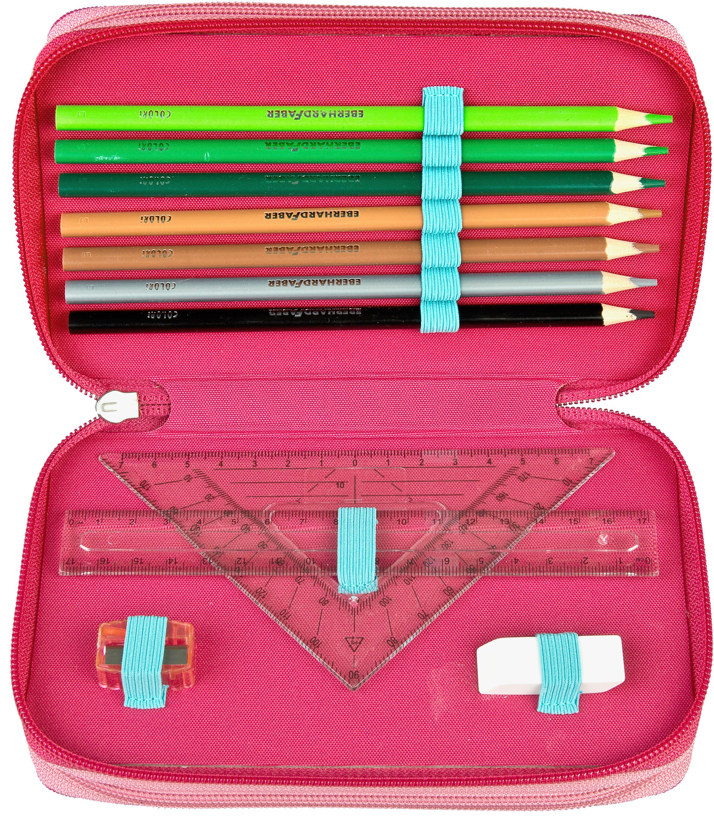 Scooli Federmäppchen Tripledecker, Bibi & Tina, befüllt, inklusive Geodreieck