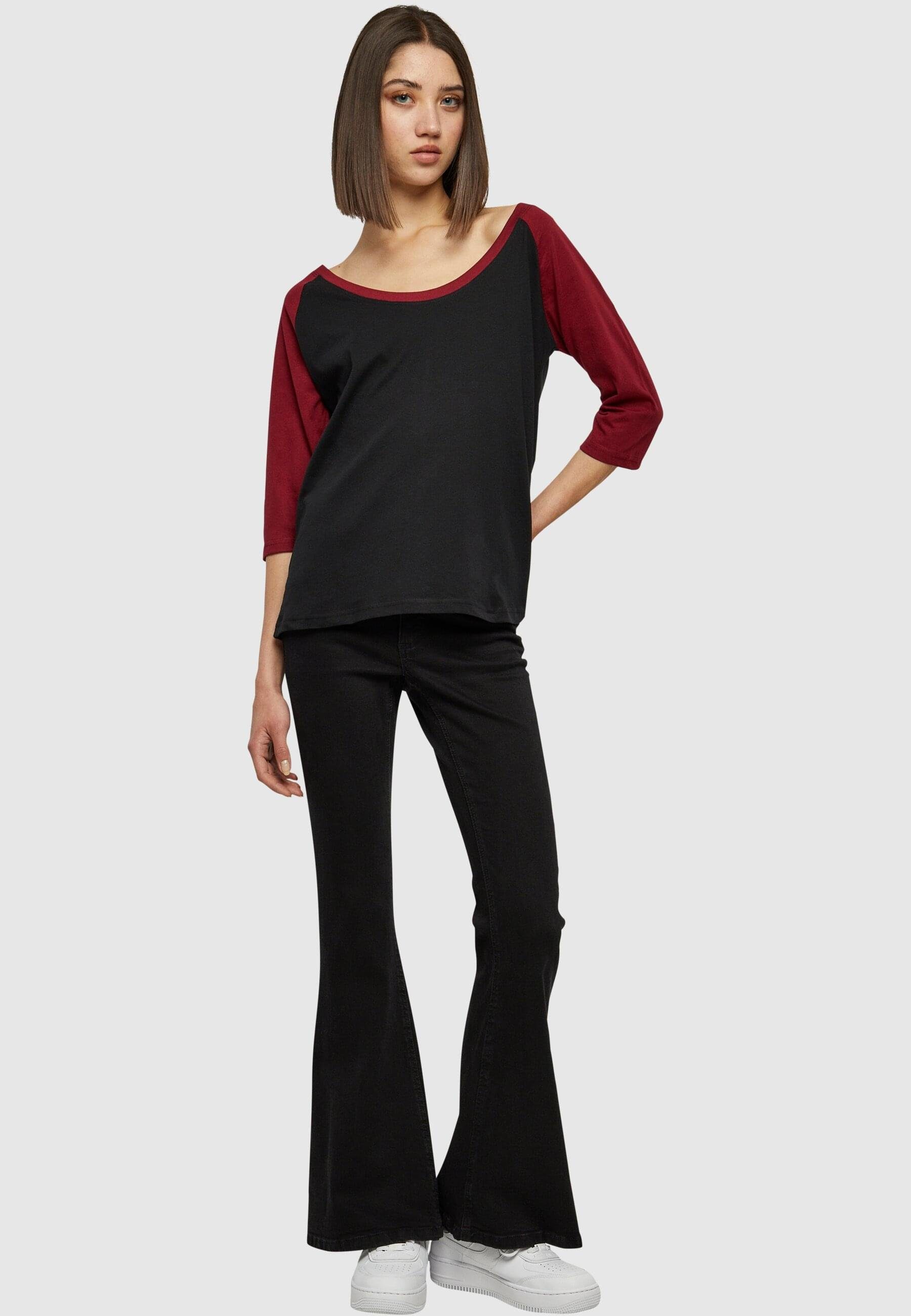 URBAN CLASSICS black/burgundy Ladies 3/4 Contrast Damen Tee (1-tlg) Raglan Kurzarmshirt