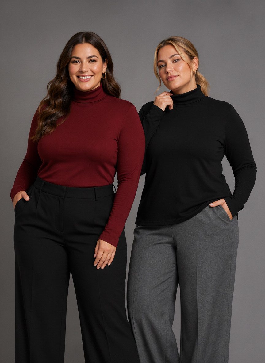 Laura Scott CURVE Rollkragenshirt im Sparset, aus weichem Rippenmaterial (2er Pack) figurbetonte Passform, hüftbedeckende Länge, aus Viskosemischung