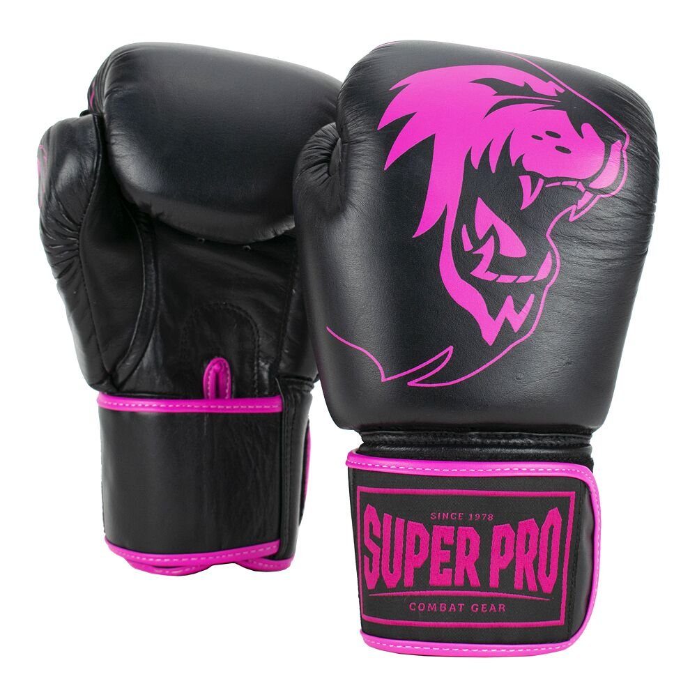 Super Pro Boxhandschuhe Boxhandschuhe Warrior, Für Thaiboxen, Kickboxen, Boxen, K1 6 oz., Schwarz-Weiß | 