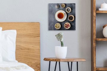OneMillionCanvasses® Leinwandbild Tee - Kräuter - Gewürze - Küche, (1 St), Leinwand Bilder für Wohnzimmer Schlafzimmer