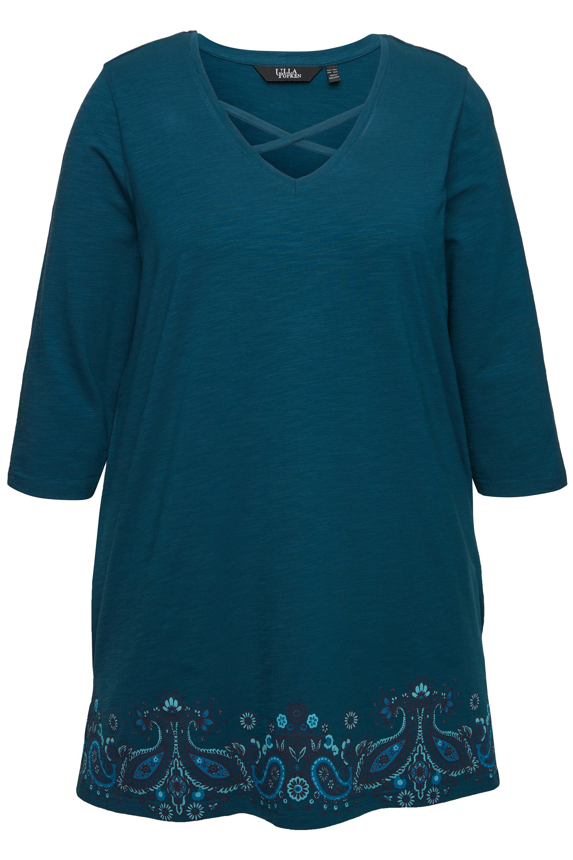 Ulla Popken Longshirt Longshirt Bordürendruck A-Linie V-Ausschnitt günstig online kaufen