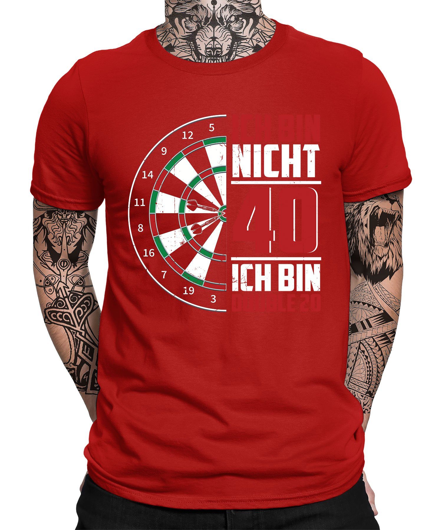 Quattro Formatee Dartpfeil Geburtstag T-Shirt Kurzarmshirt Dartscheibe 40. Dart - Rot Herren (1-tlg) Dartspieler