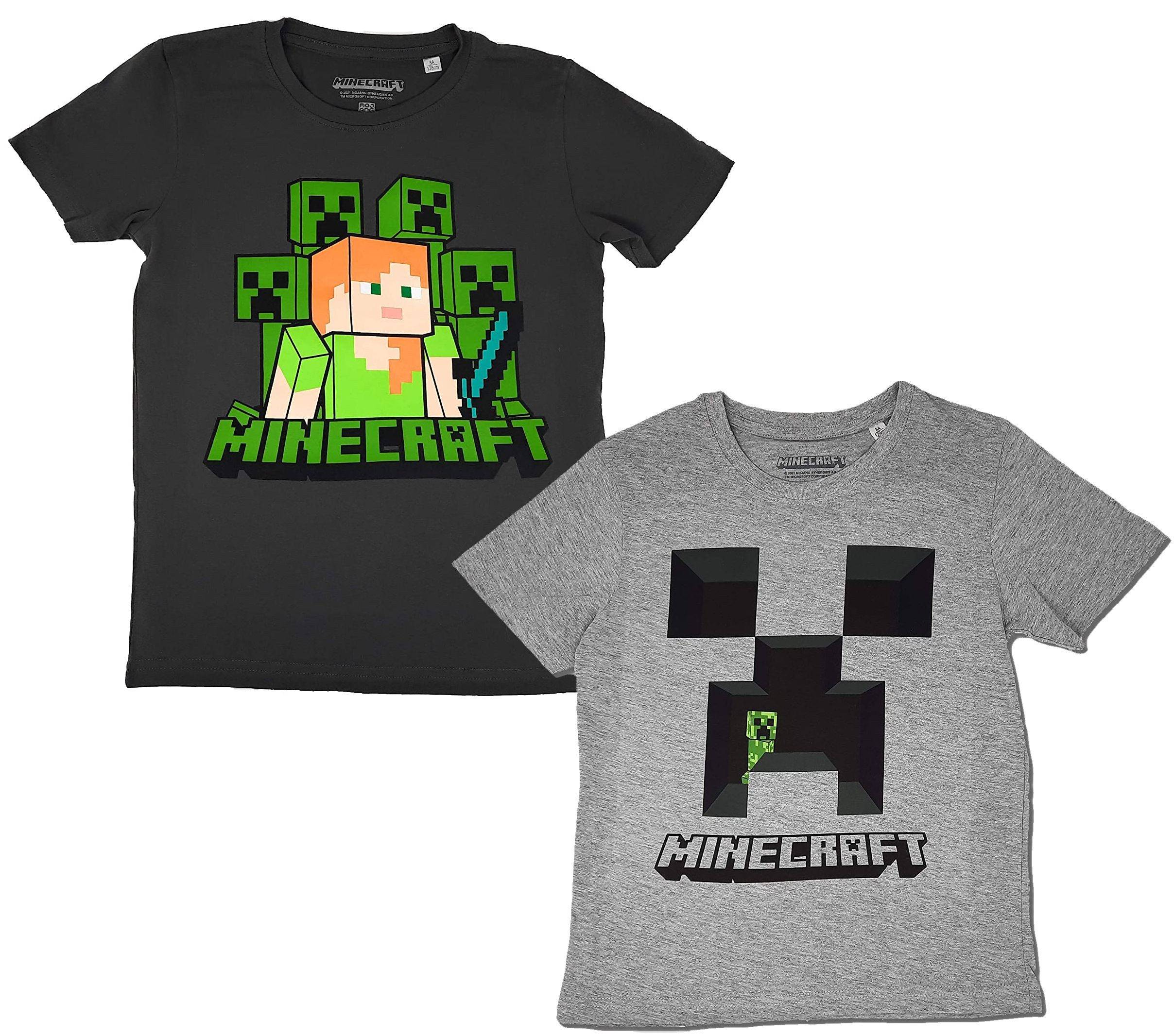 Minecraft Print-Shirt 2x Minecraft Kinder T-Shirts JUngen + Mädchen Gr.128 - 6 7 8 9 Jahre