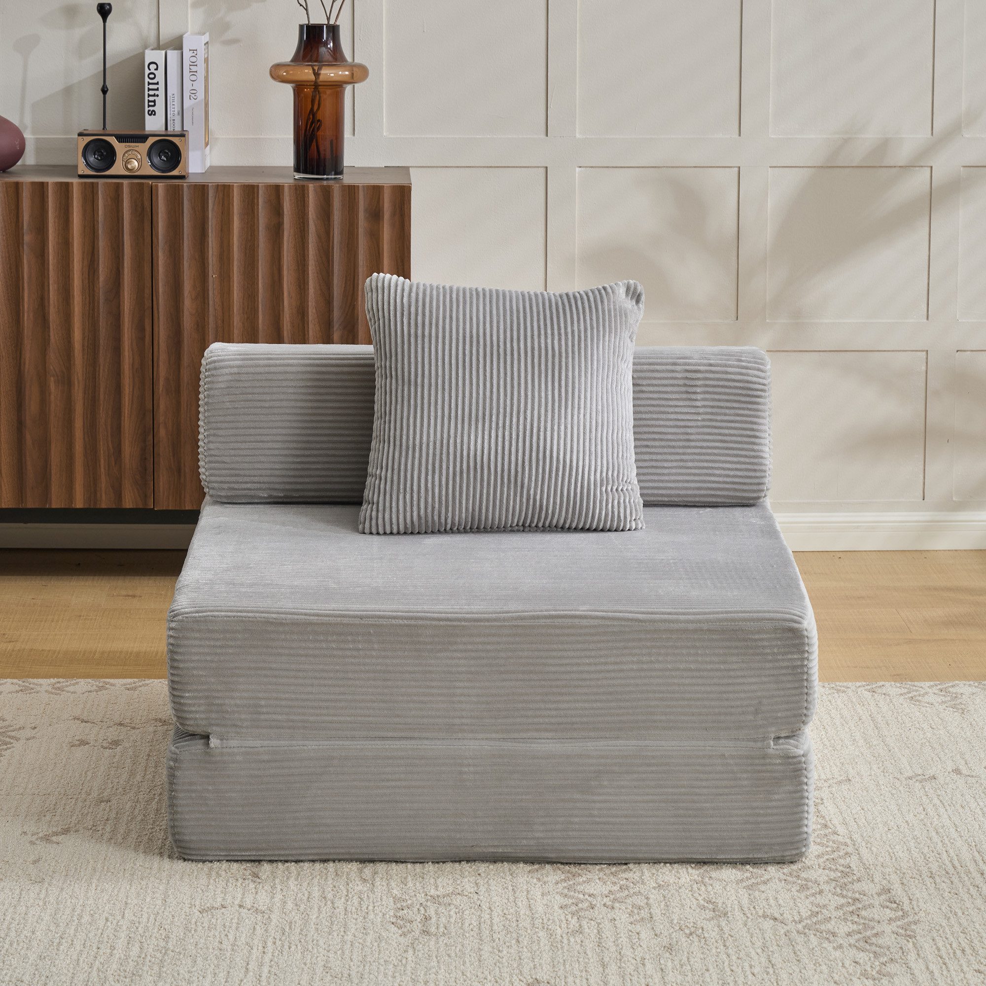 Vankel Loungebett Sofas Wohnzimmer, Sessel mit Schlaffunktion aus Cord faltbar, 1-Sitzer Schlafsessel, platzsparend, bequem und ohne Montage