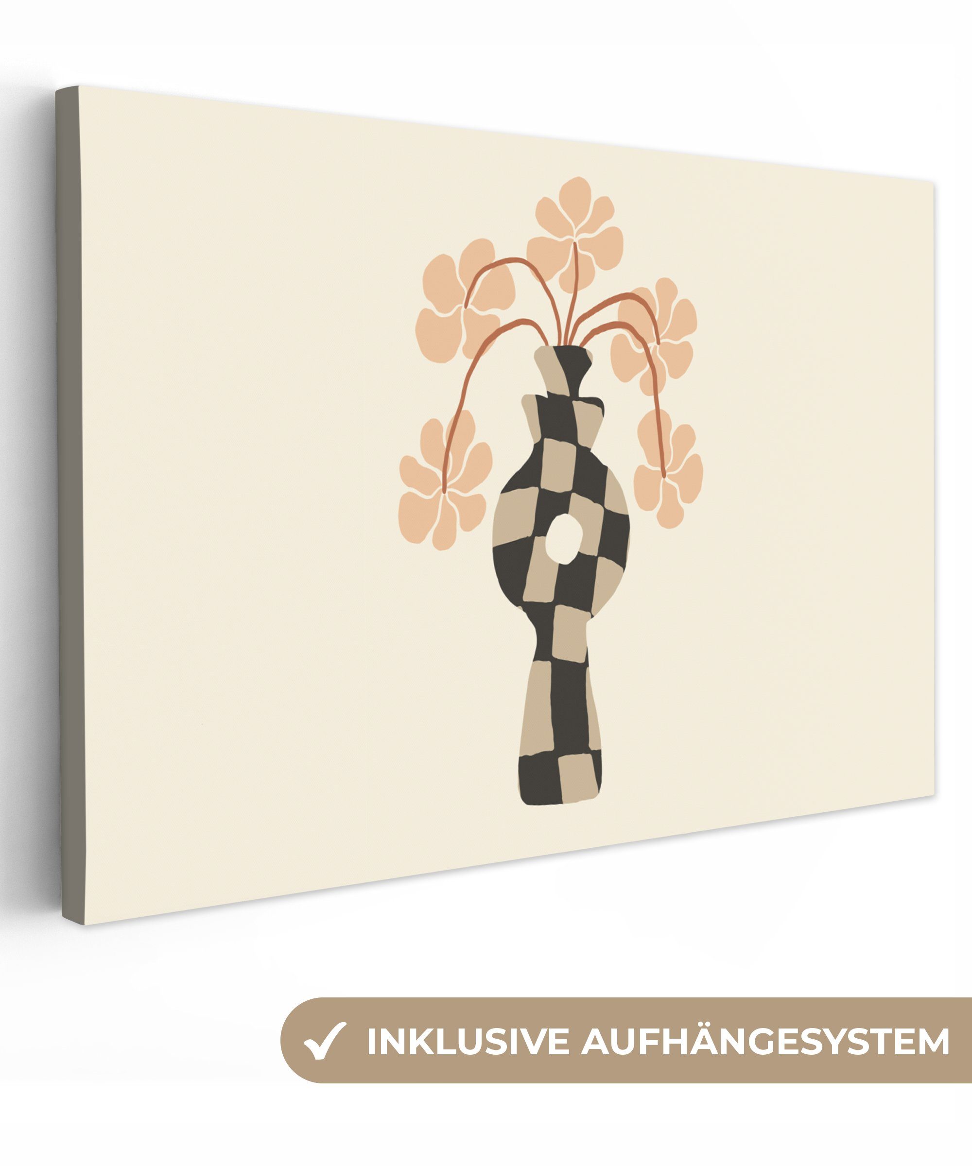 OneMillionCanvasses® Leinwandbild Blumen - Vase - Abstrakte Kunst - Modern, (1 St), Wandbild Leinwandbilder, Aufhängefertig, Wanddeko, 30x20 cm