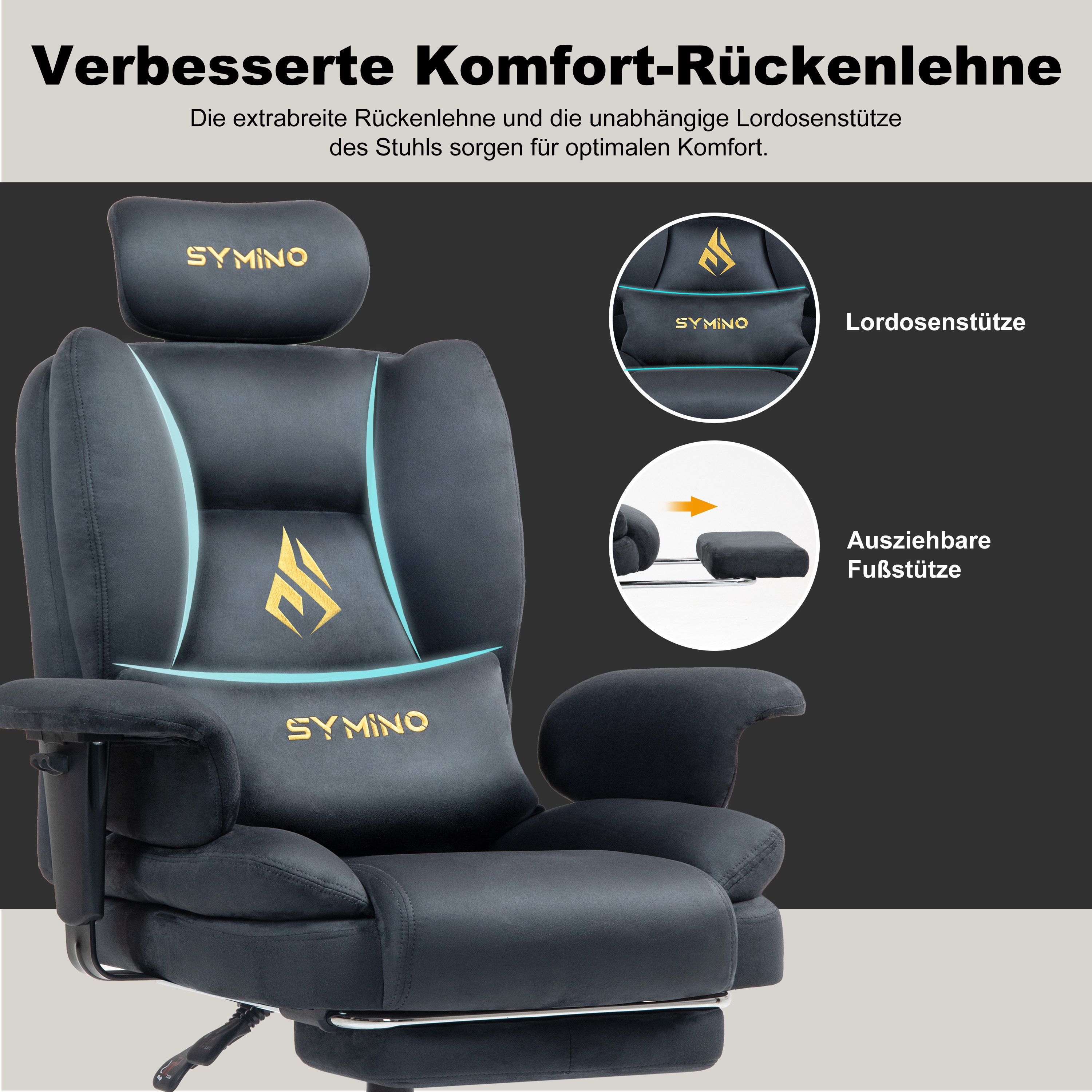 symino Stuhl Ergonomischer Sofa-Gaming-Stuhl, Verstellbarer Gamer-Stuhl, mit Hochwertigem Kunstpelzbezug für Ultimativen Komfort – Bild 4 von 5
