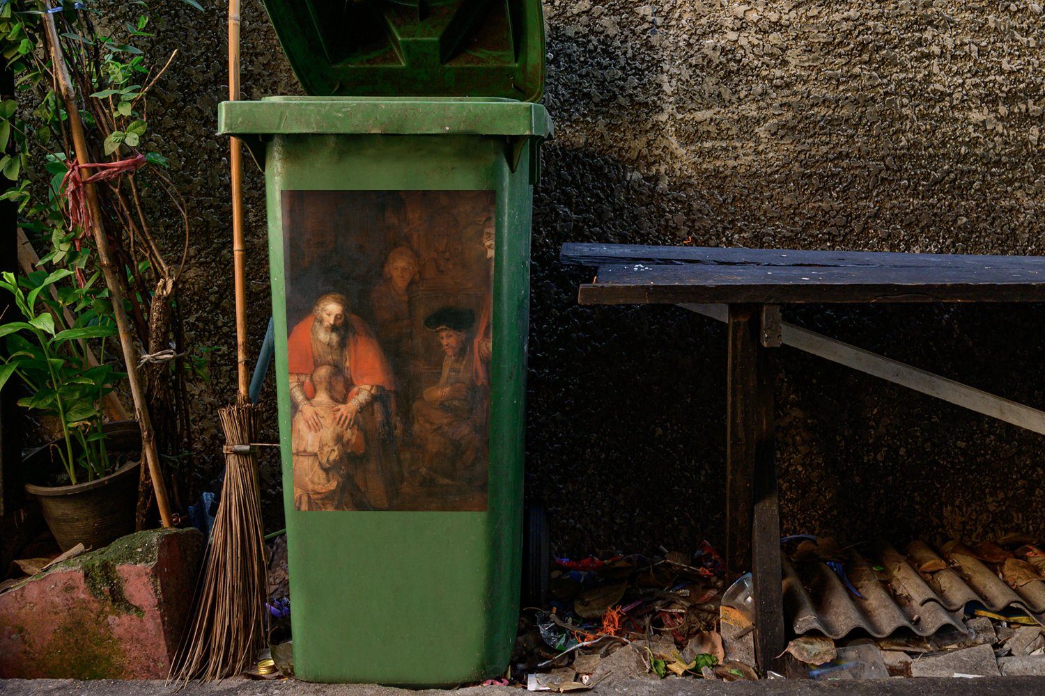 MuchoWow Wandsticker Die Rückkehr Rijn St), verlorenen Mülltonne, Container, - Mülleimer-aufkleber, Gemälde von des Sticker, Abfalbehälter van Rembrandt (1 Sohnes