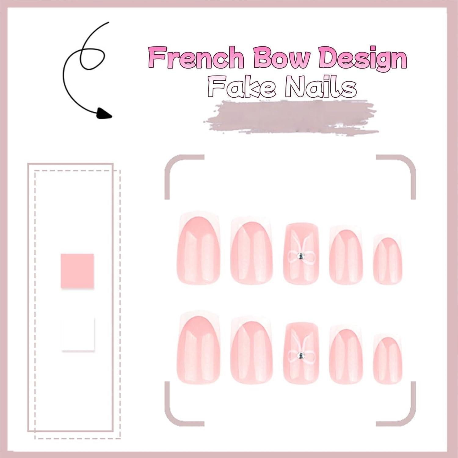 LuxusKollektion Kunstfingernägel Falsche Nägel Press On Full Cover Tips Weiß French Bow 1 ml (1er Pack) – Bild 3 von 5