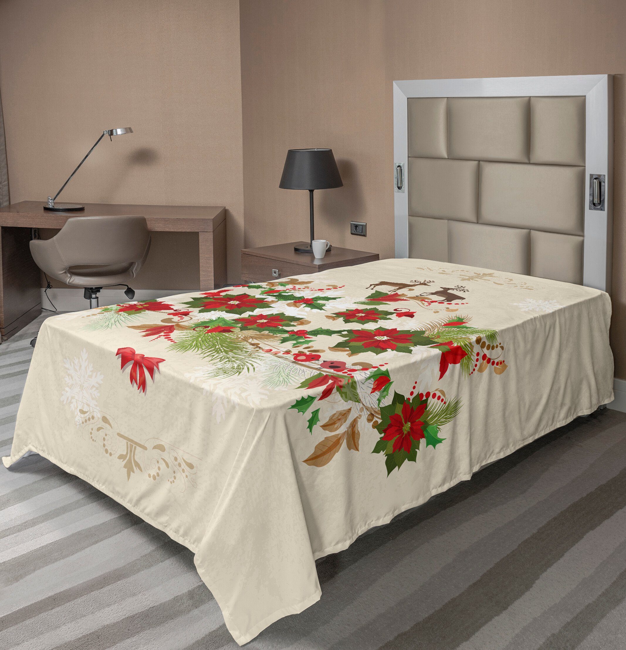 Betttuch weiches bequemes oberes Bettlaken dekoratives Bett 1 Stück,  Abakuhaus, Weihnachten Blumen-Ren-Motiv
