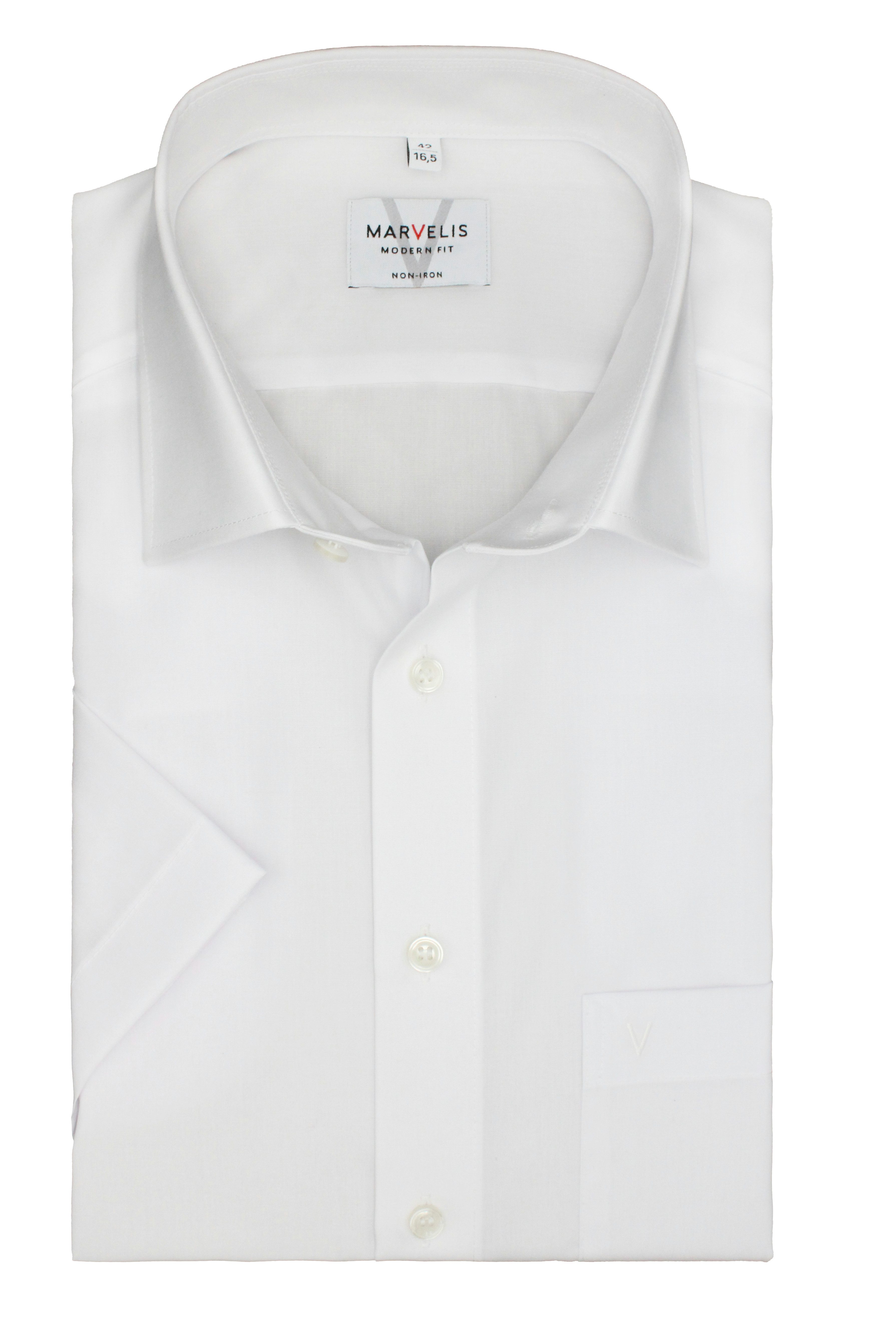MARVELIS Businesshemd Kurzarm Halbarm Modern Fit Weiss Bügelfrei Popeline 1 günstig online kaufen
