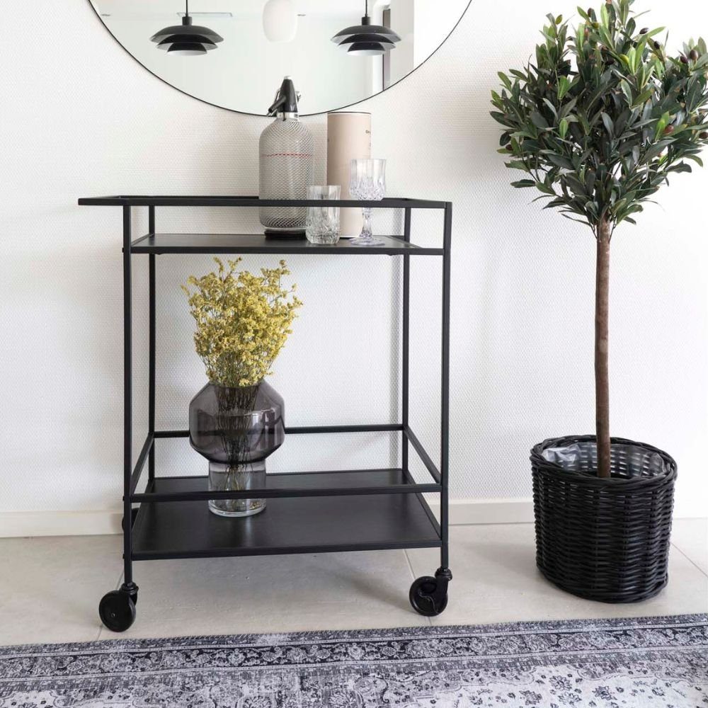LebensWohnArt Servierwagen Moderner Bar-Rollwagen LEVEN 80cm schwarz Servierwagen Küchenwagen