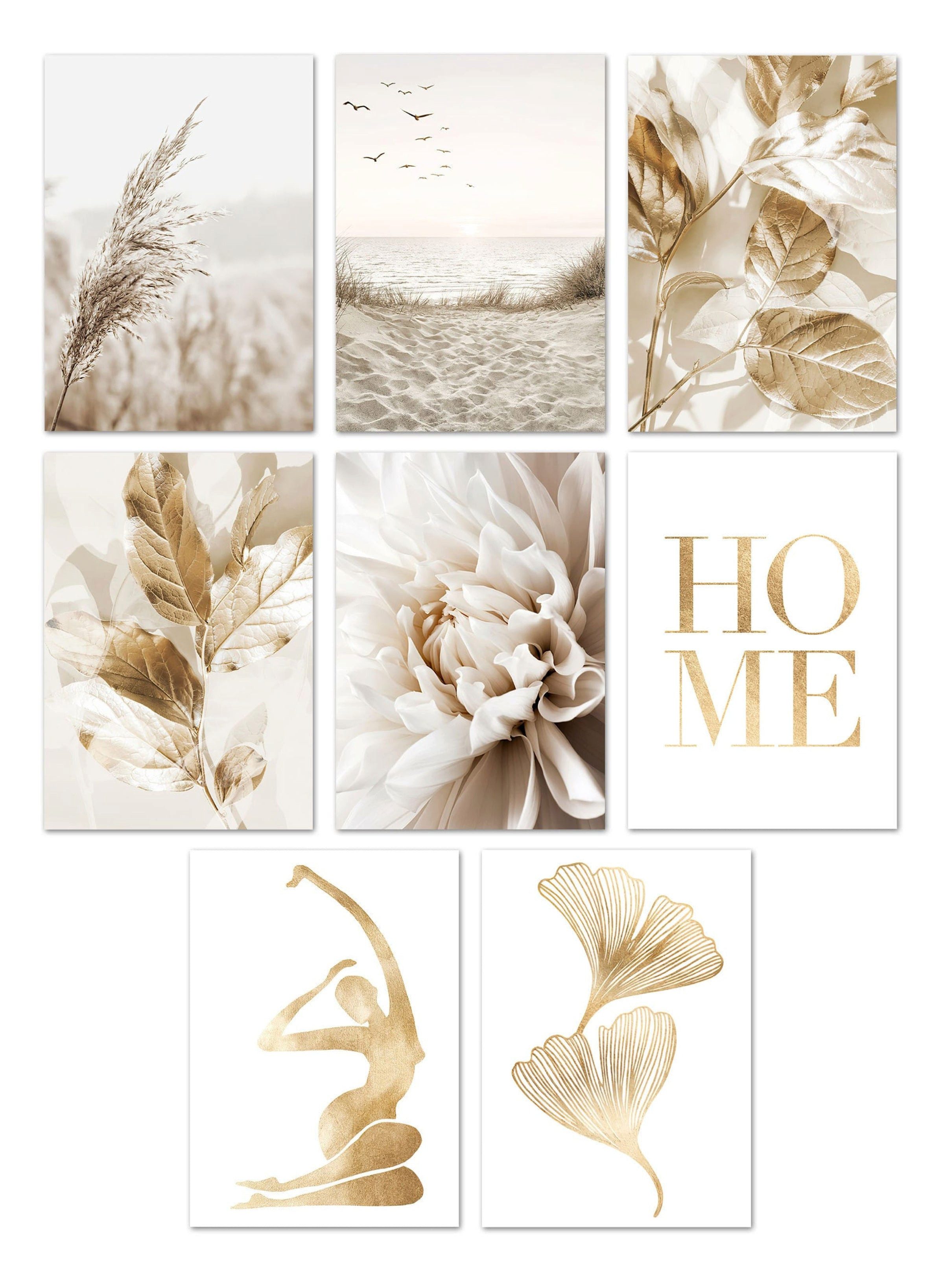 JUSTGOODMOOD Poster Meer Pampasgras Beige Gold Wandbilder Wohnzimmer Schlafzimmer Deko Pri, B (1 St)