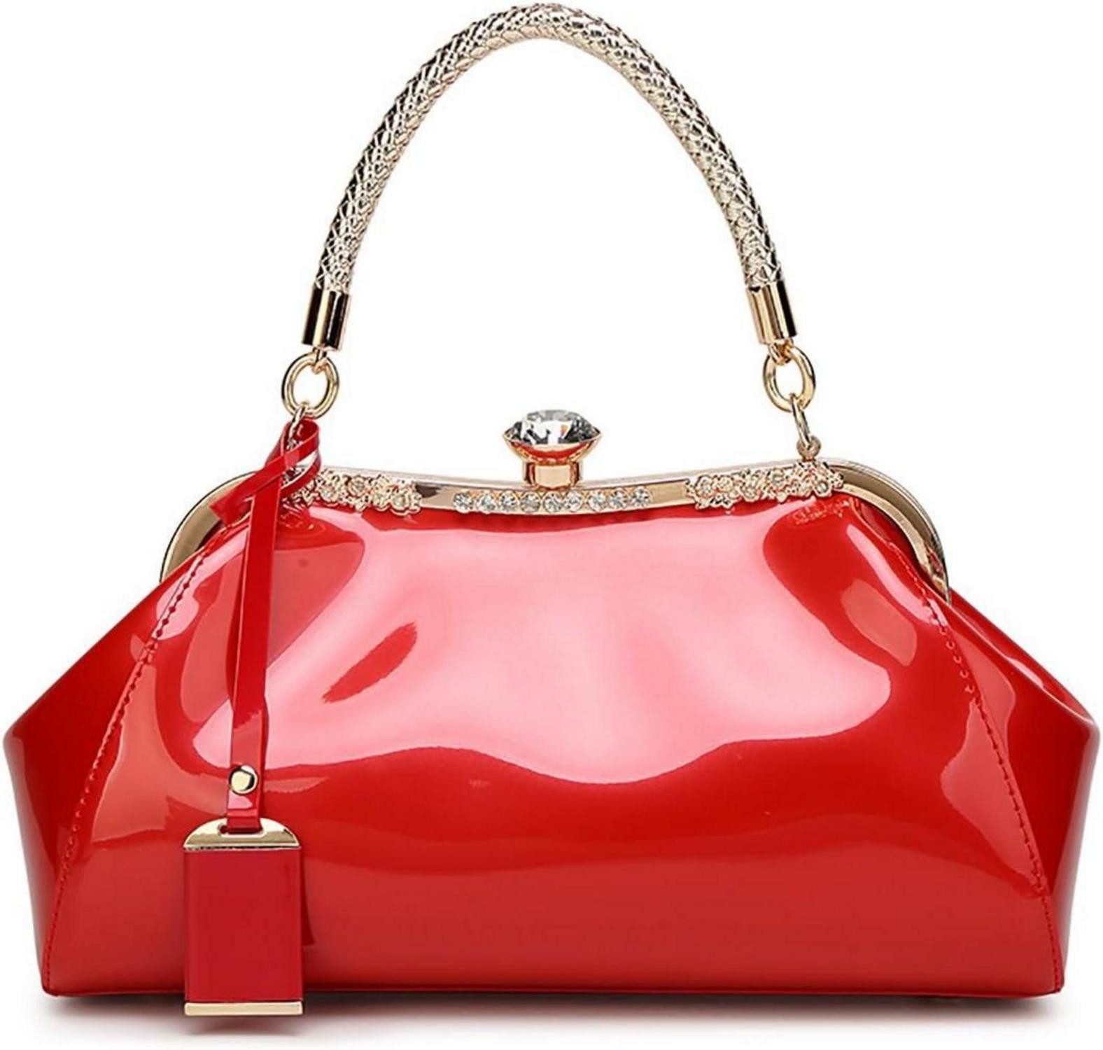 Handtasche Damen PU-Lackleder Handtasche Henkeltasche Schultertasche Rot