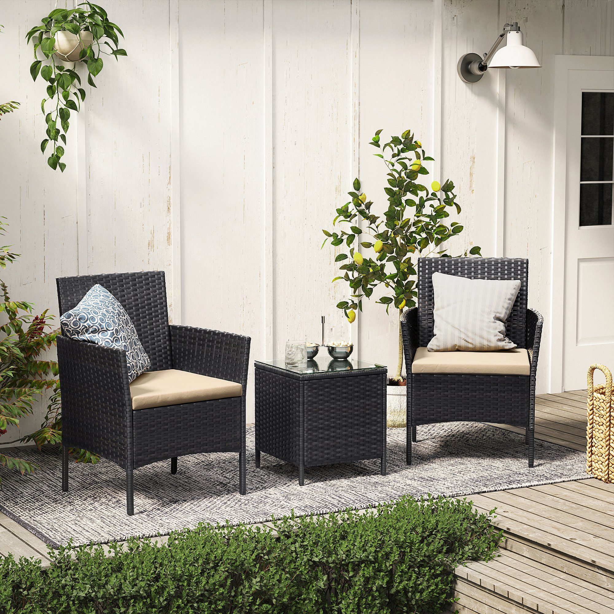 SONGMICS Gartenlounge-Set, (3-tlg., 2 Gartenstuhl, 1 günstig online kaufen