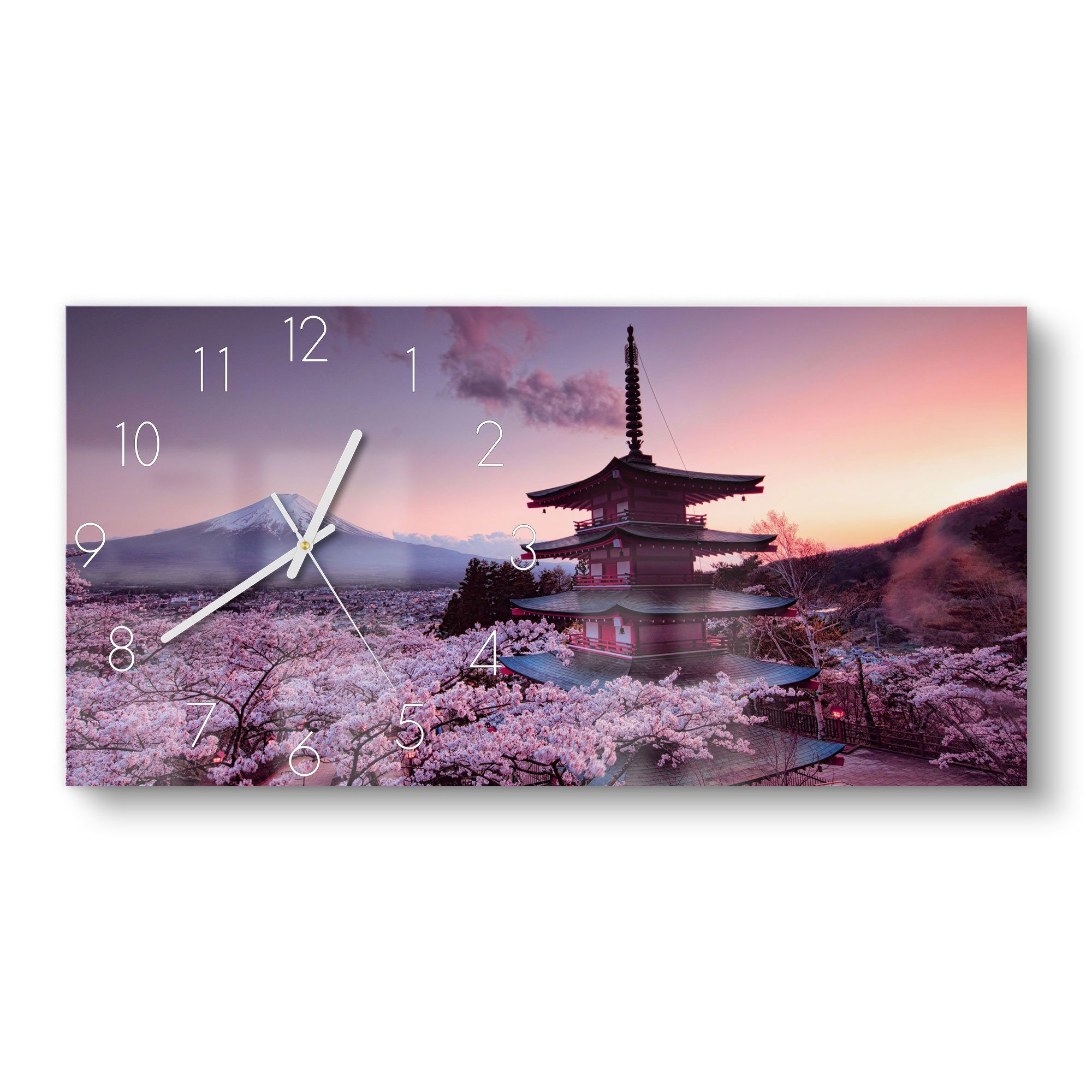 DEQORI Wanduhr 'Kirschblüten Tempel Japan' (Glas Glasuhr modern Wand Uhr Design Küchenuhr)