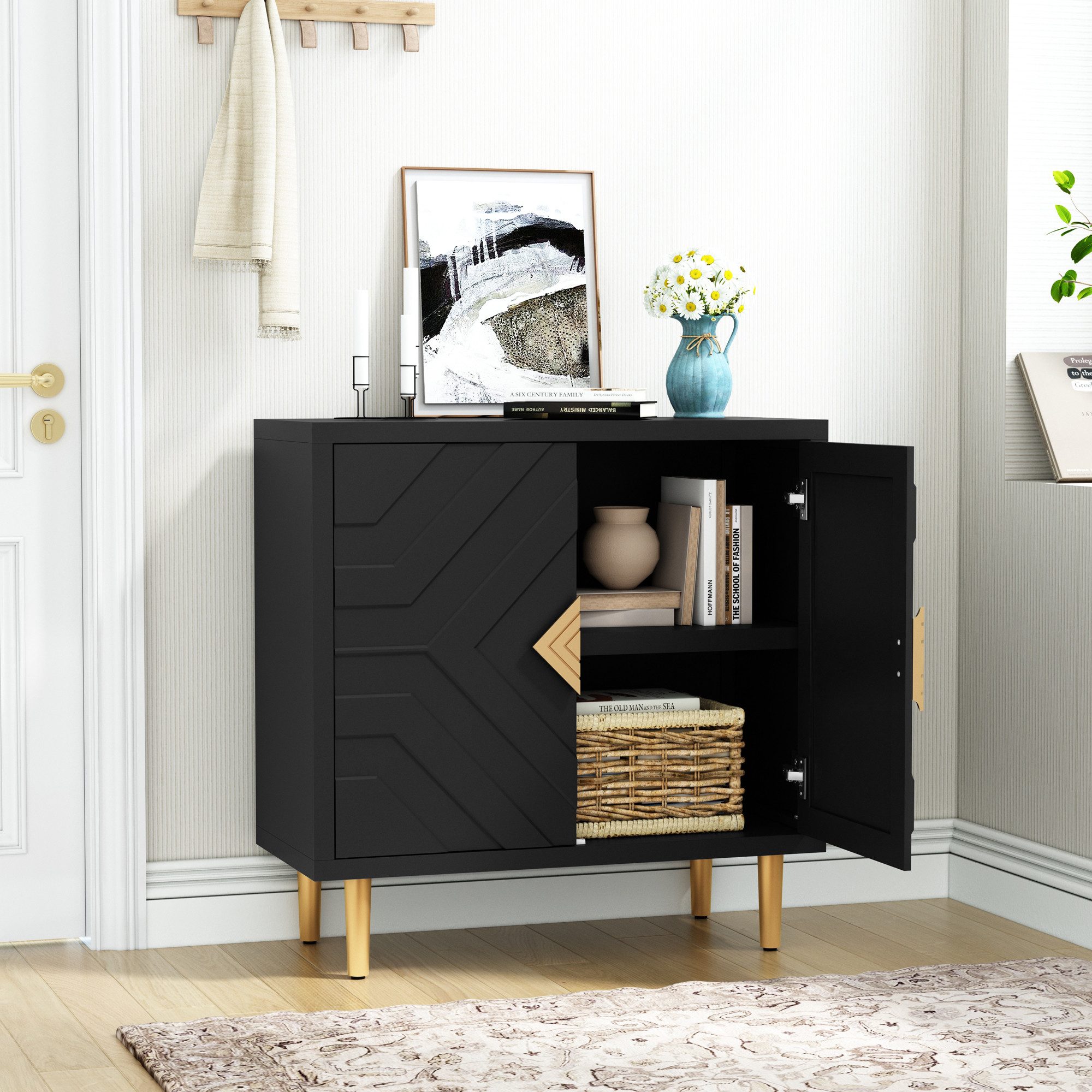 HOLTICO Sideboard Schrank für Wohnzimmer, Küche, Schlafzimmer (1 St), Kommode mit 2 Türen, Küchenschrank, Aufbewahrungsschrank – Bild 4 von 5