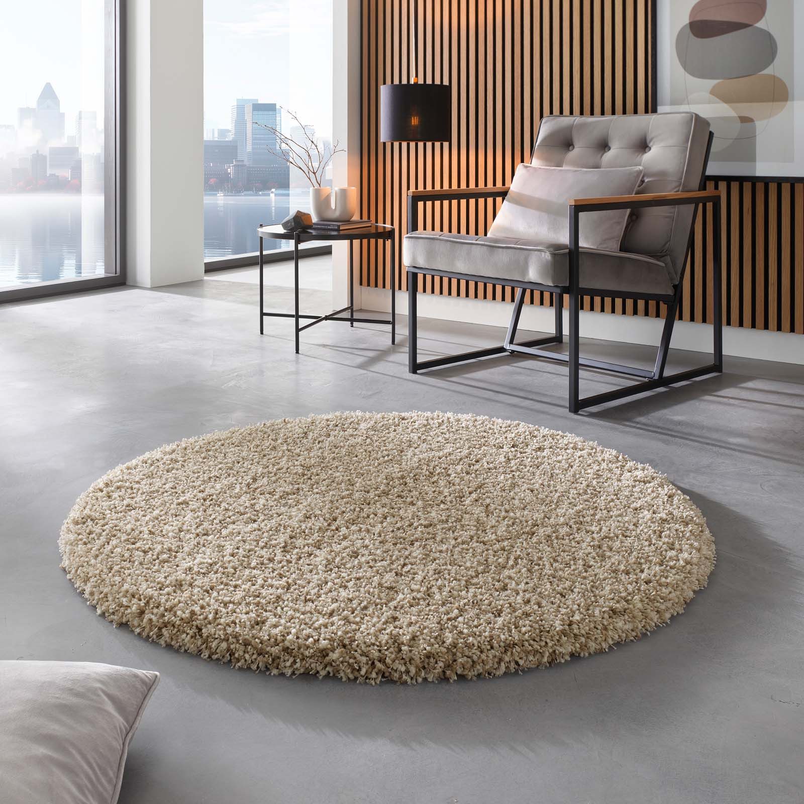 TaraCarpet Langflor-Teppich Ragolle Twilight, rund, Höhe: 60 mm, Shaggy Hochflorteppich weiß beige Wohnzimmer Schlafzimmer 120 rund
