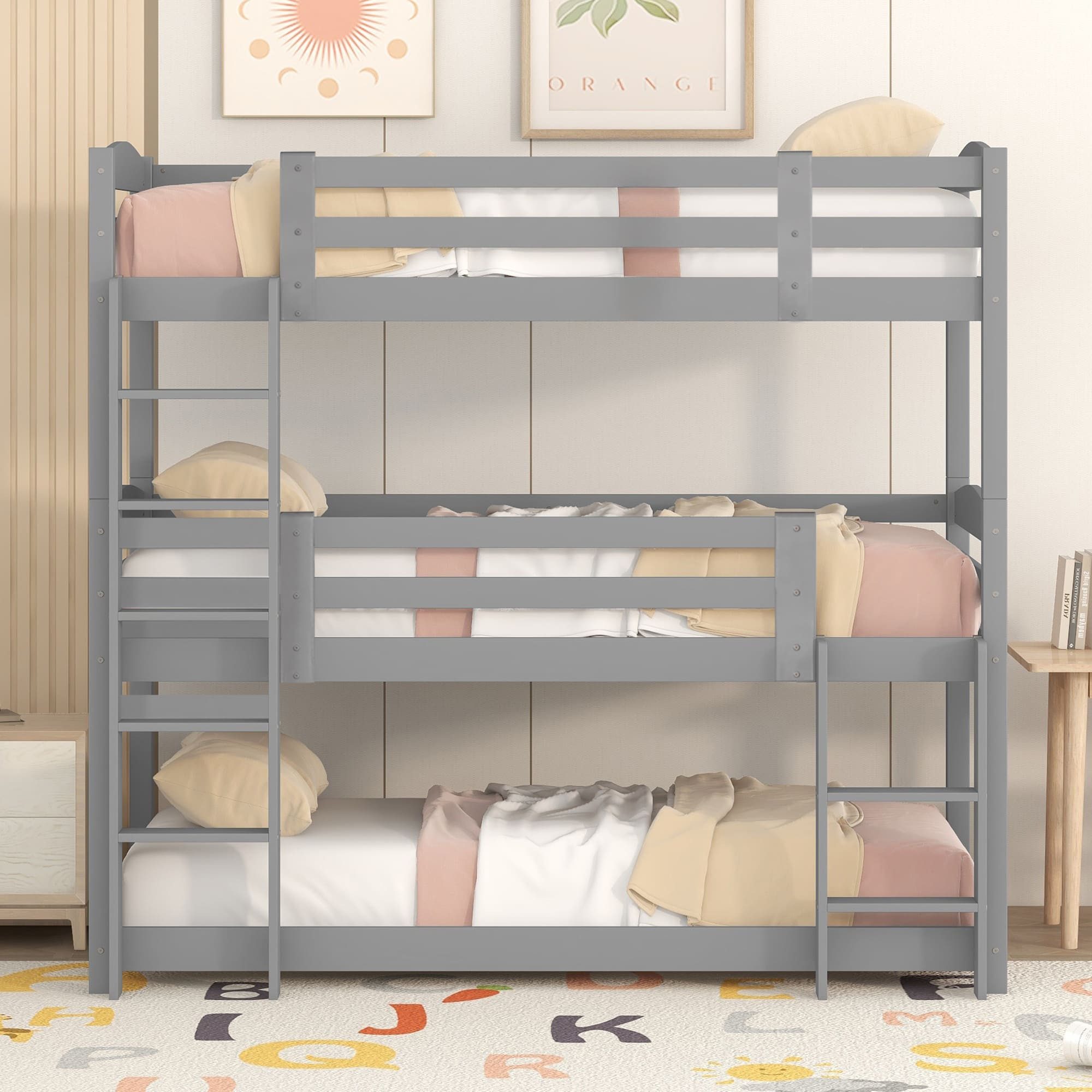 Etagenbett Kinder-Etagenbett 90x200 (Holz, 3 Betten, ohne Matratze)