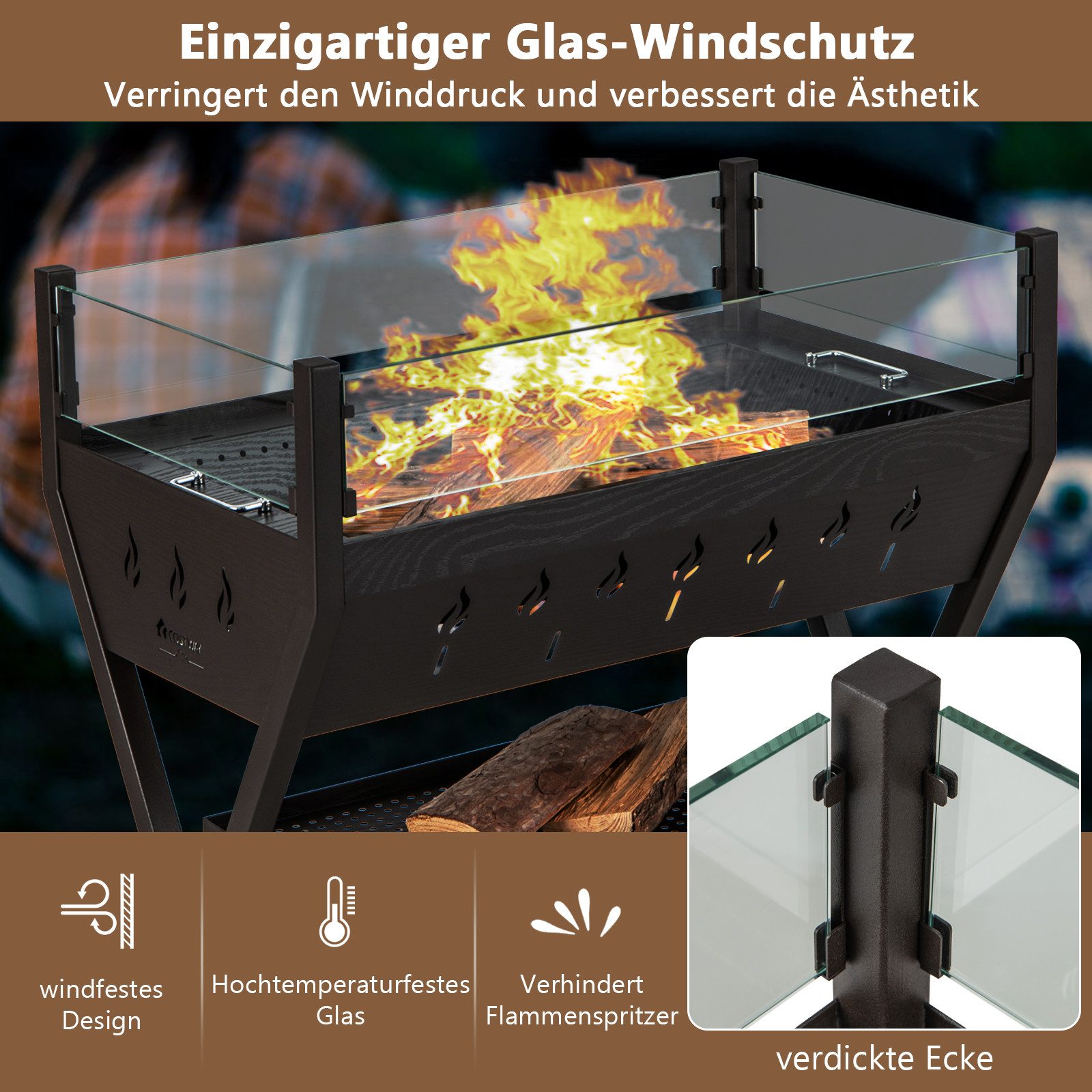 KOMFOTTEU Holzkohlegrill, 3 in 1 Gartengrill aus Edelstahl, BBQ Grill