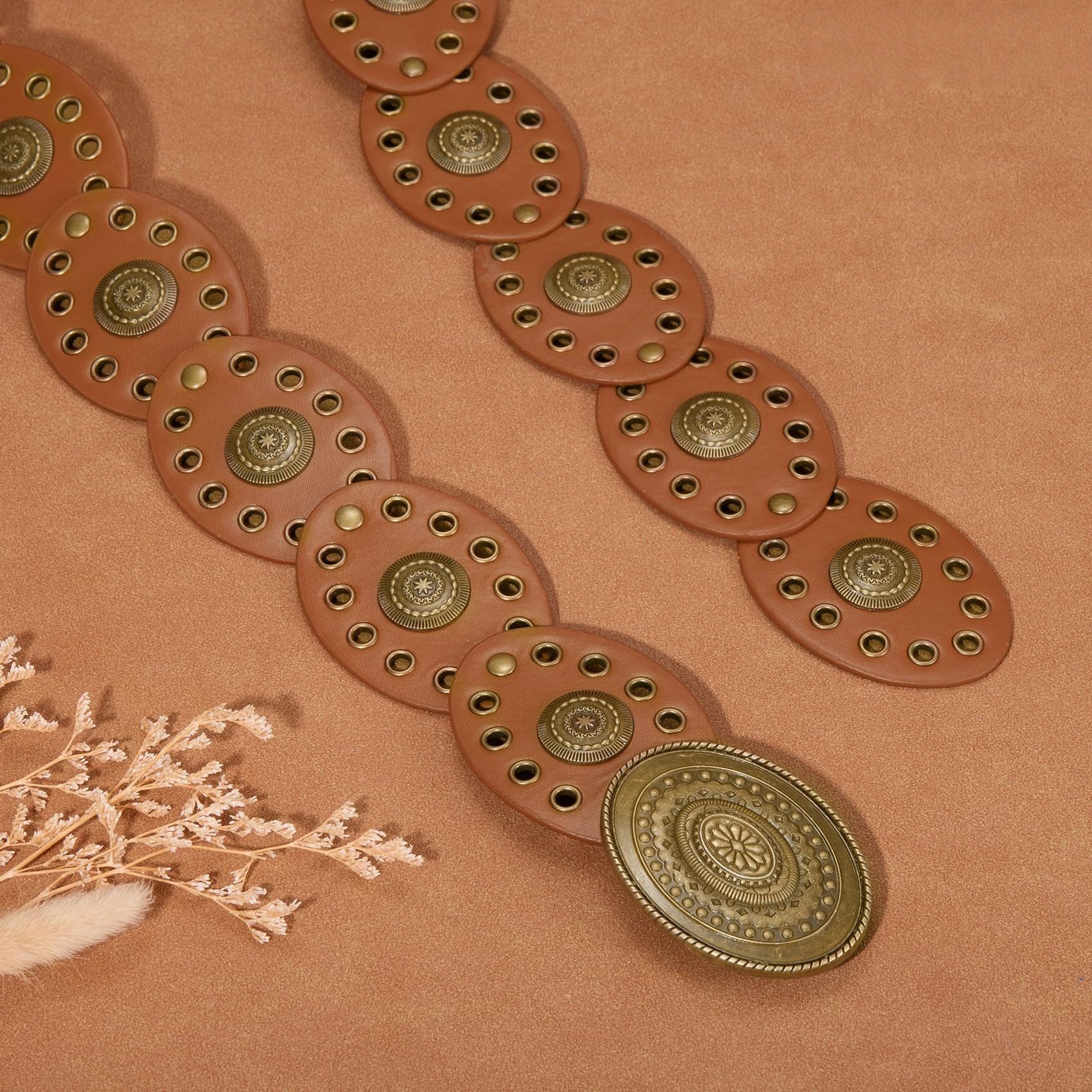 Agger Ledergürtel Damen-Western-Gürtel, breiter Dischgürtel mit Türkis Boho-Concho-Ledergürtel für Kleider, Cowgirl- und Country-Stil – Bild 4 von 5