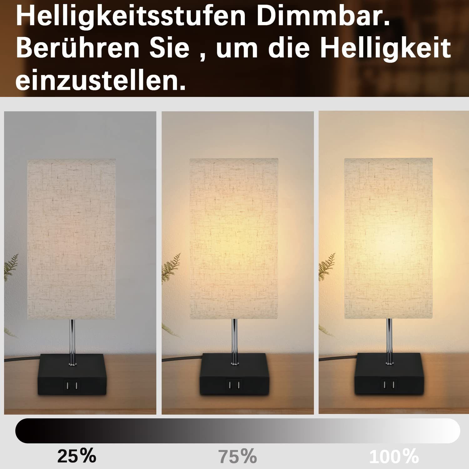 ZMH Tischleuchte Touch E27 Ladenfunktion, Set LED warmweiß, Leuchtmittel, Touch-dimmbar, Mit Schwarz Nachtlicht Set, Schwarz Retro E27 USB dimmbar Tischlampe 1er 1er