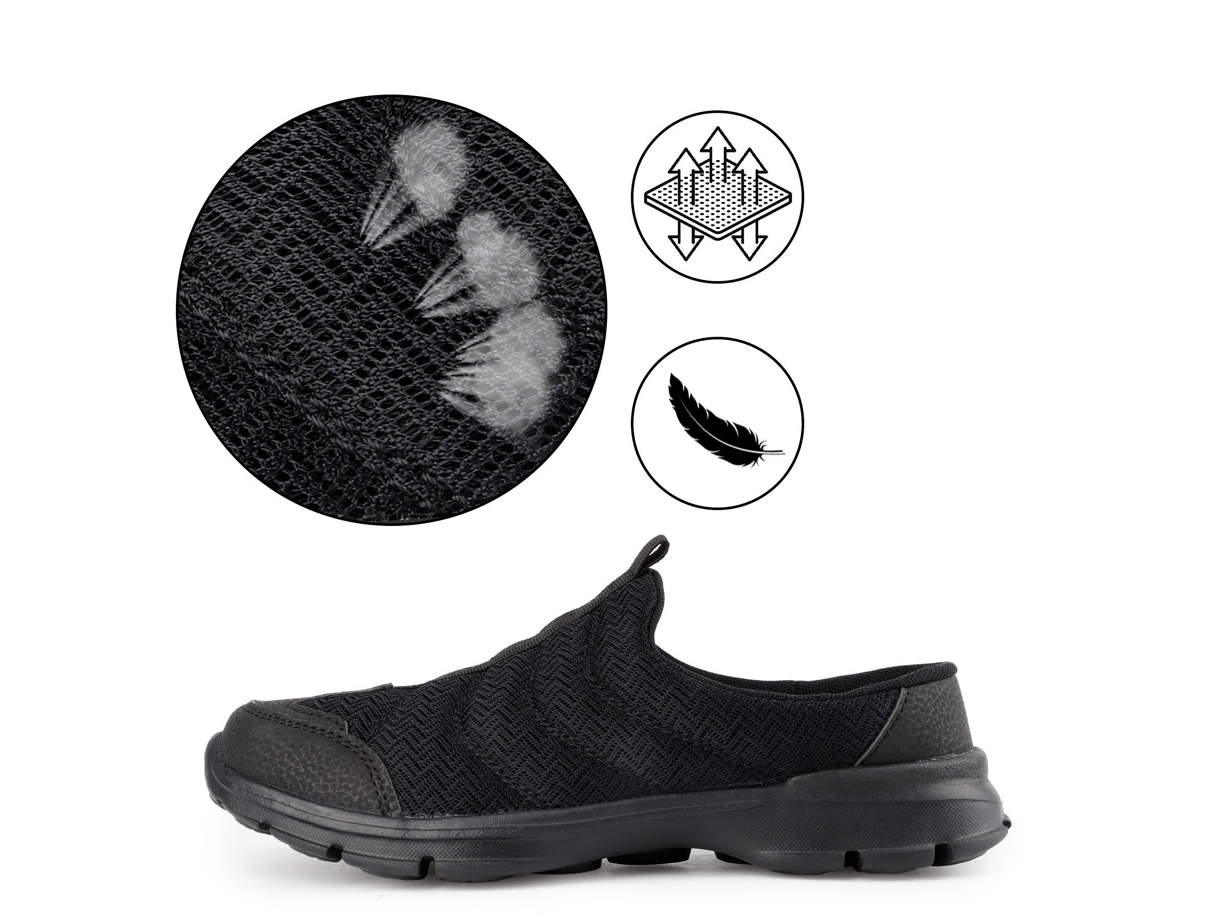 TIESTRA Pantoletten für Herren Mesh Sabot Mules Sommer Garten rutschfest Clog Mit Fussbett Sandalen Hausschuhe schwarz Gr.41-45