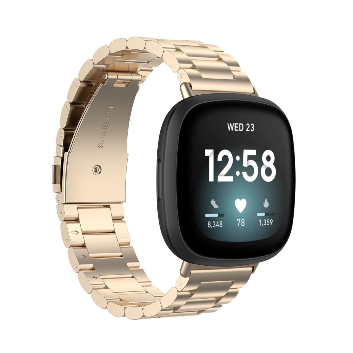 1 / Sense Fitbit + Wigento Stahl Versa Metall 4 Armband 3 Ersatz Smartwatch-Armband 2 + Uhr Für